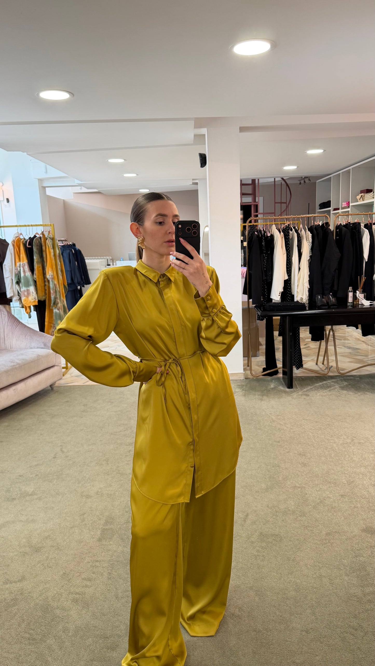 Camicia abito lime in satin over ks