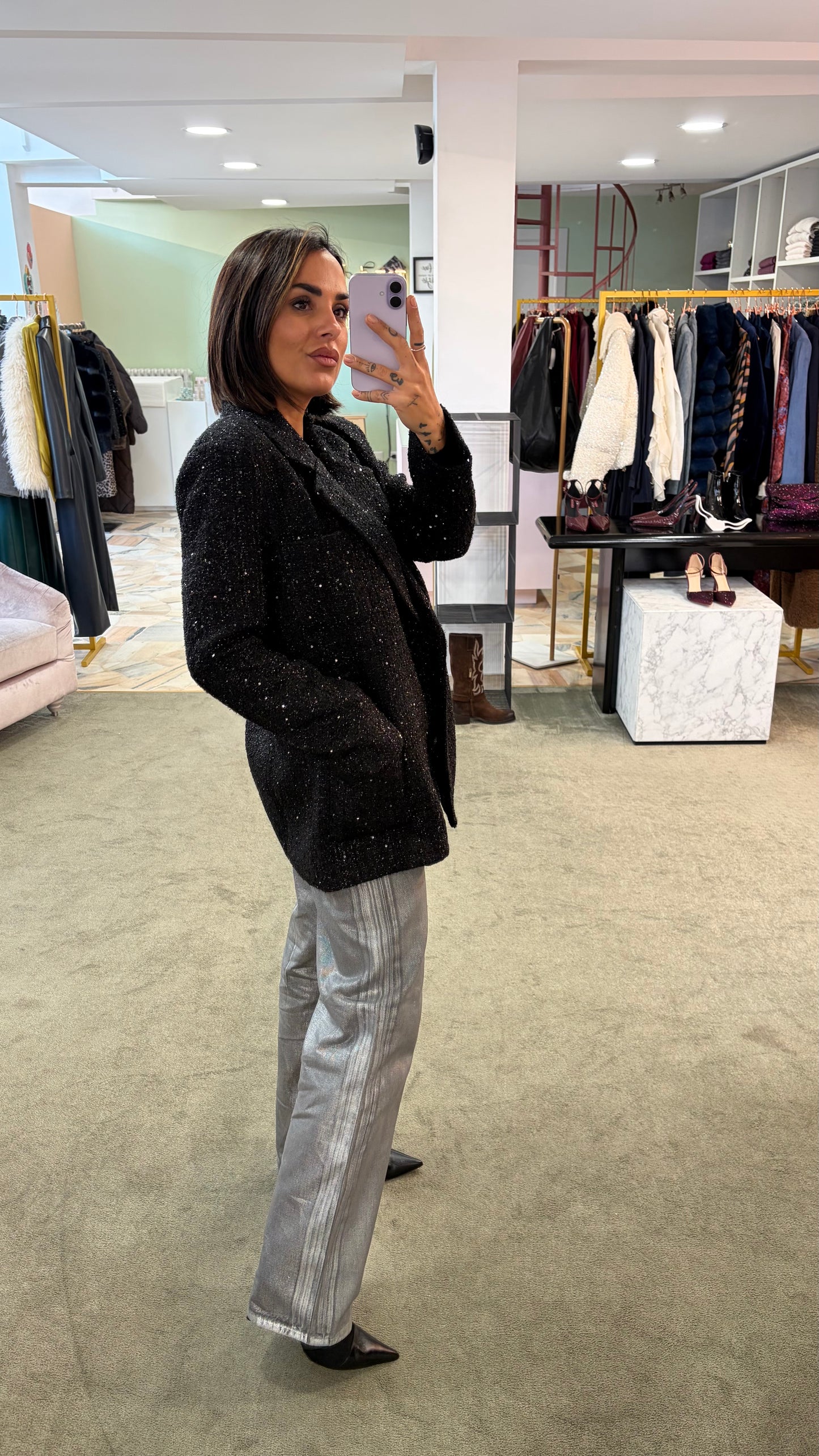 Blazer nero oversize in bouclè tw