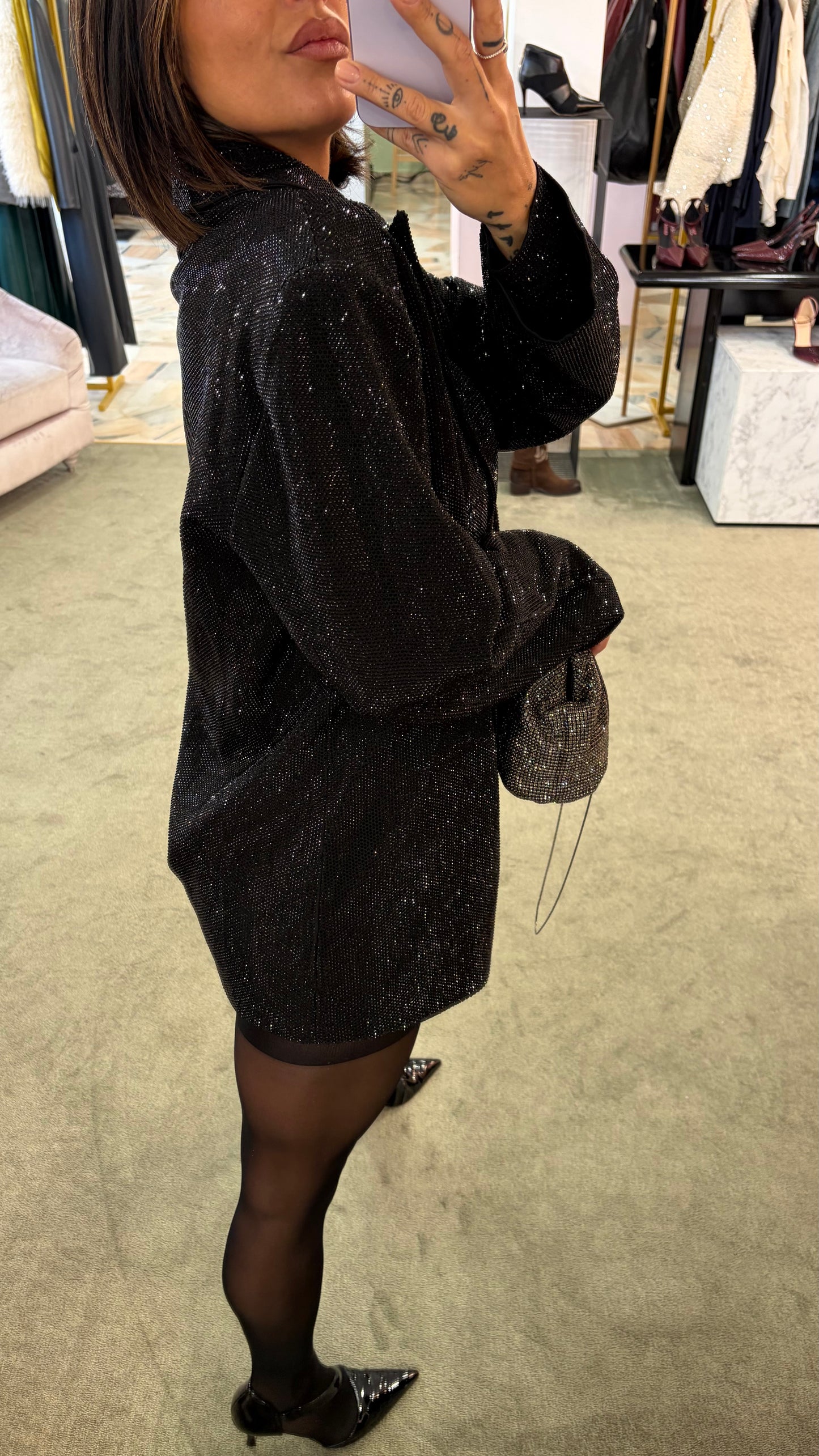 Blazer nero over doppiopetto crystal tw