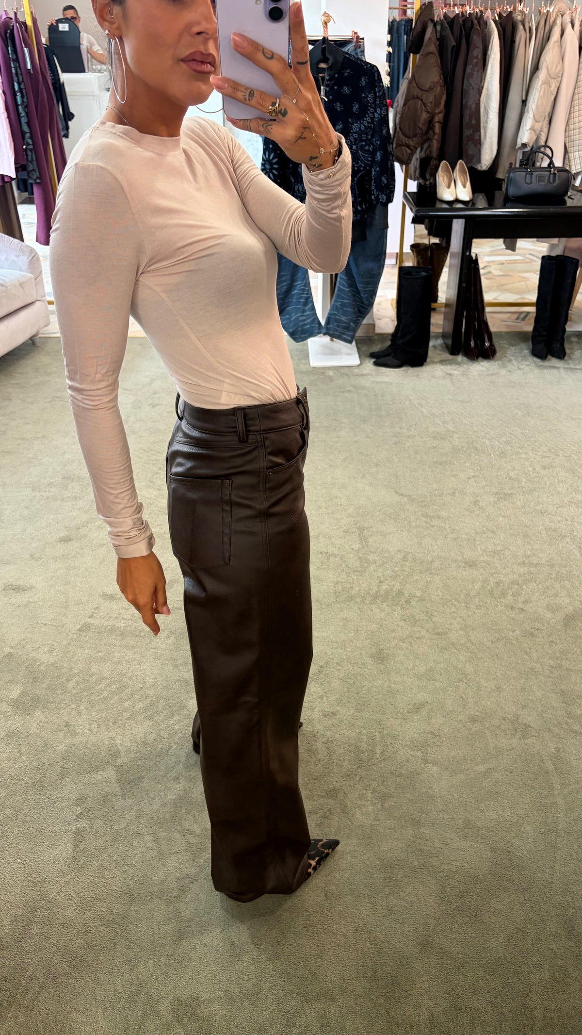 Pantaloni ecopelle marrone cioccolato jx