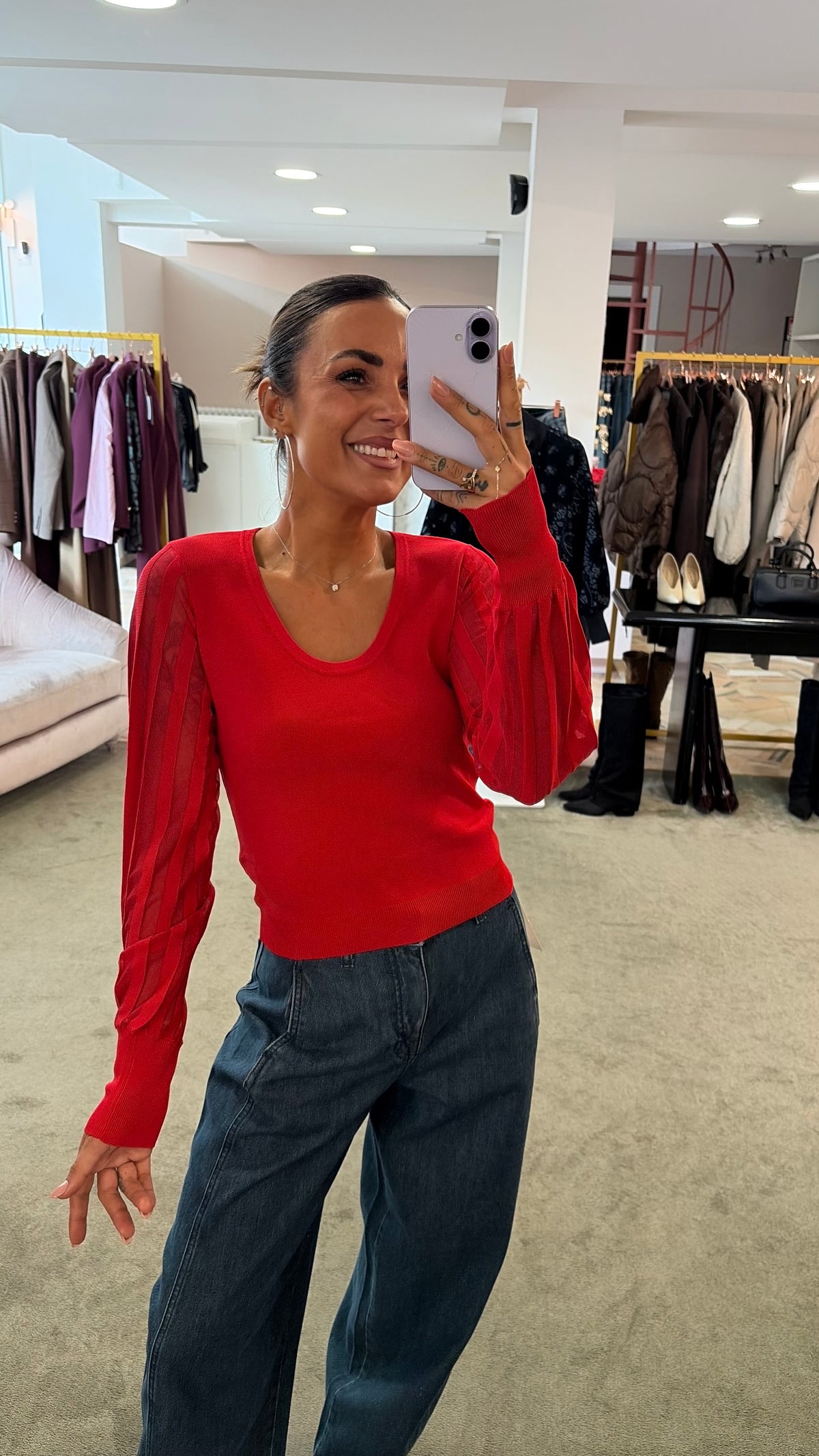 Maglia rossa girocollo maniche lunghe a righe fr