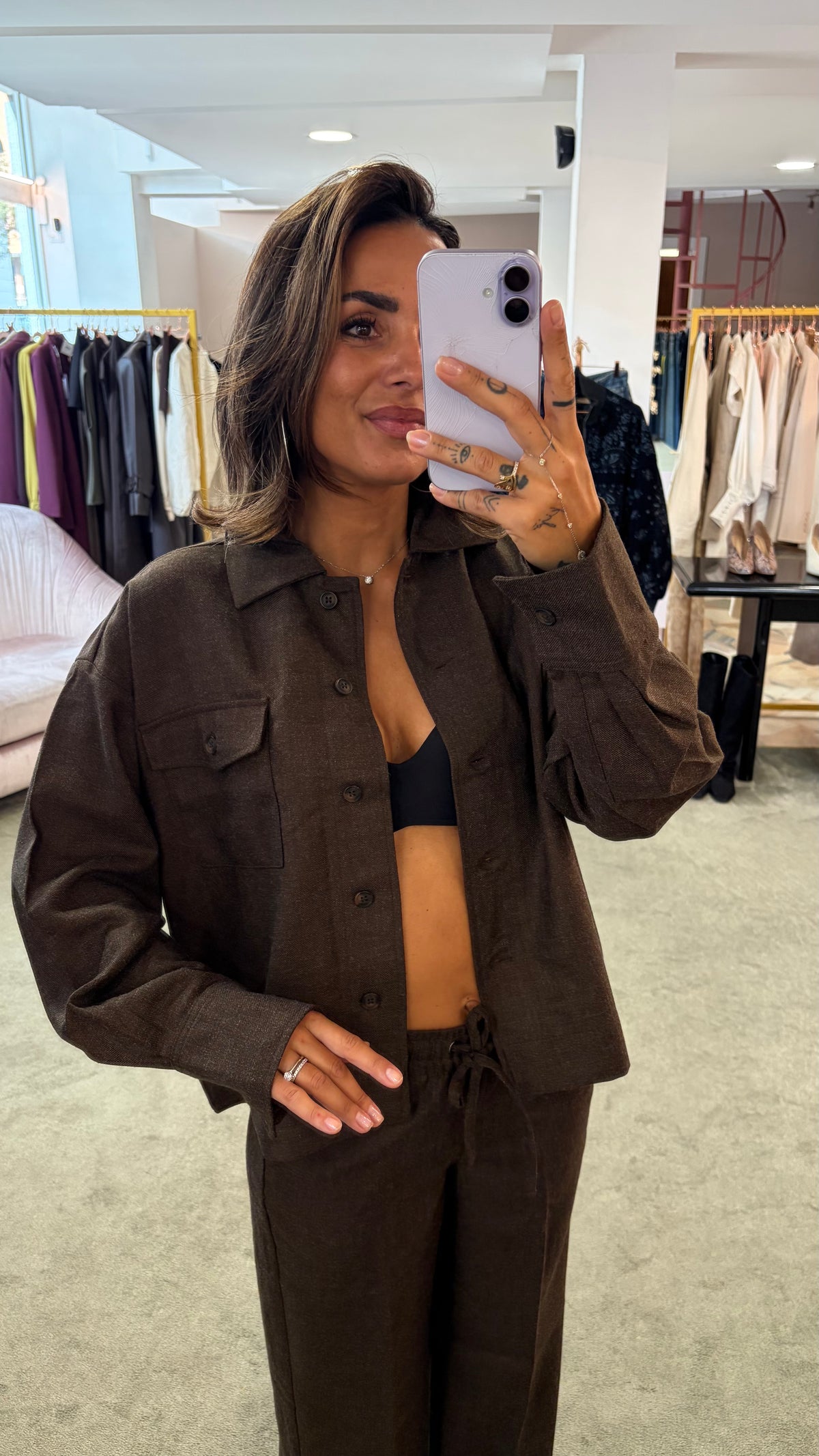 Camicia giacchina marrone caffè crop jx