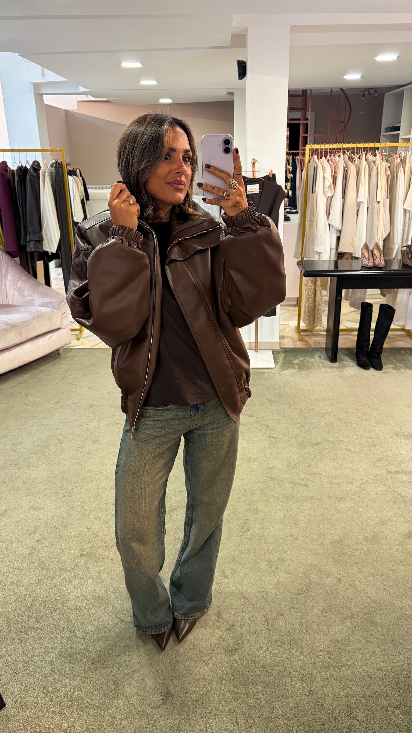 Bomber over marrone testa di moro in eco pelle ks