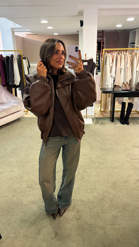 Bomber over marrone testa di moro in eco pelle ks