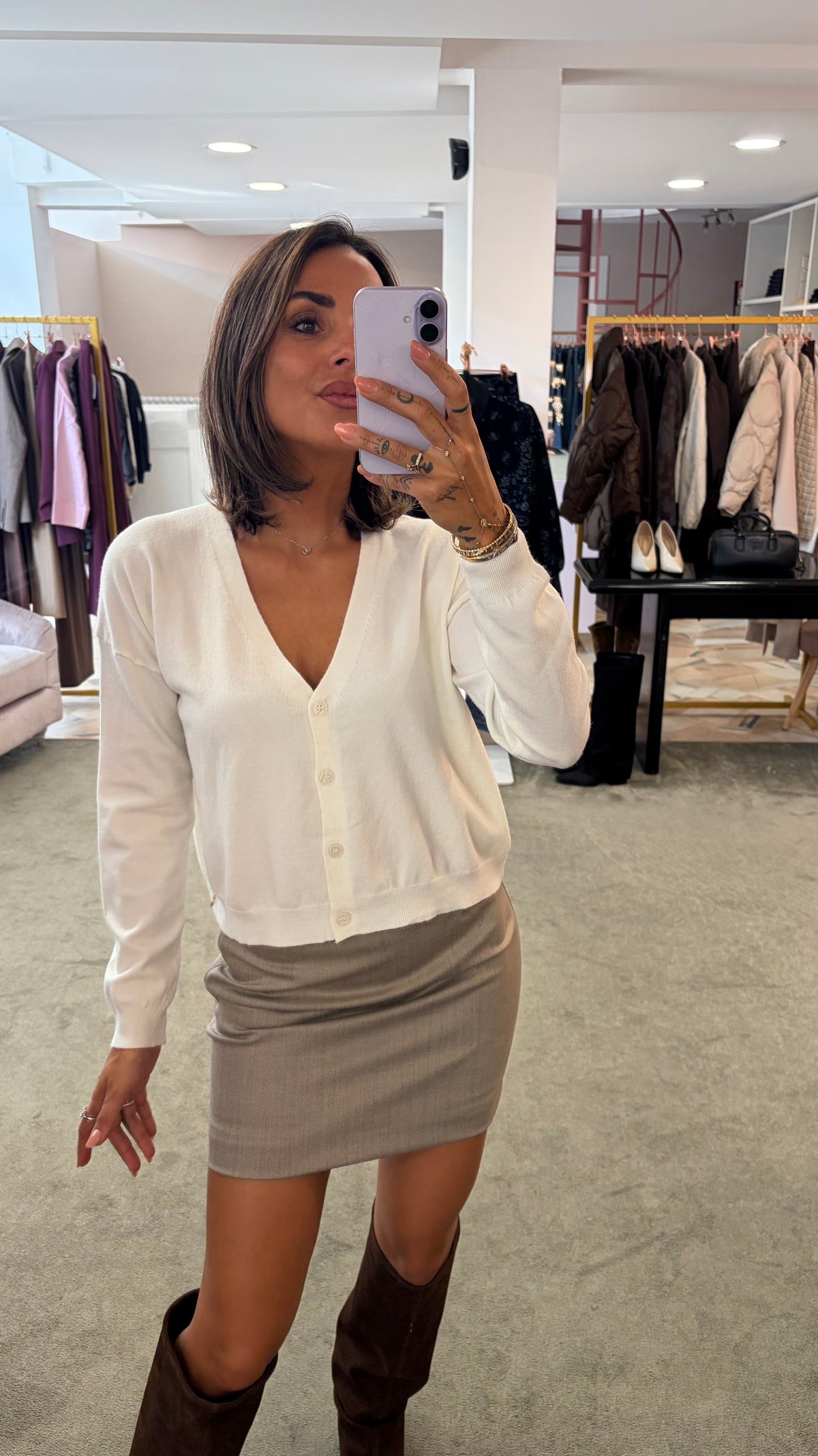 Cardigan bianco misto lana tk
