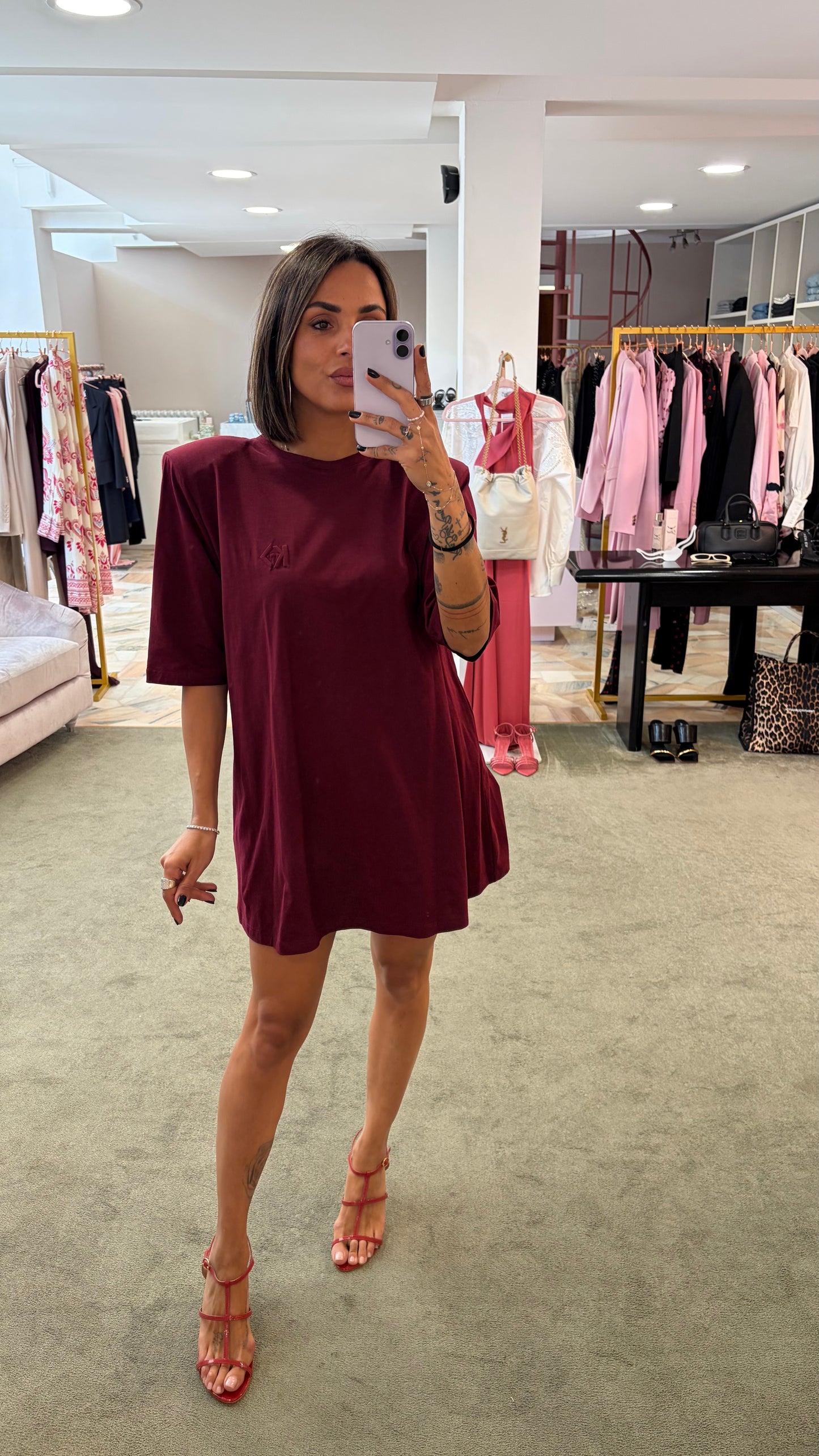 Maxi t-shirt bordeaux con spallotte ks