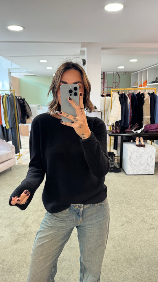 Maglione nero girocollo in cashmere sl