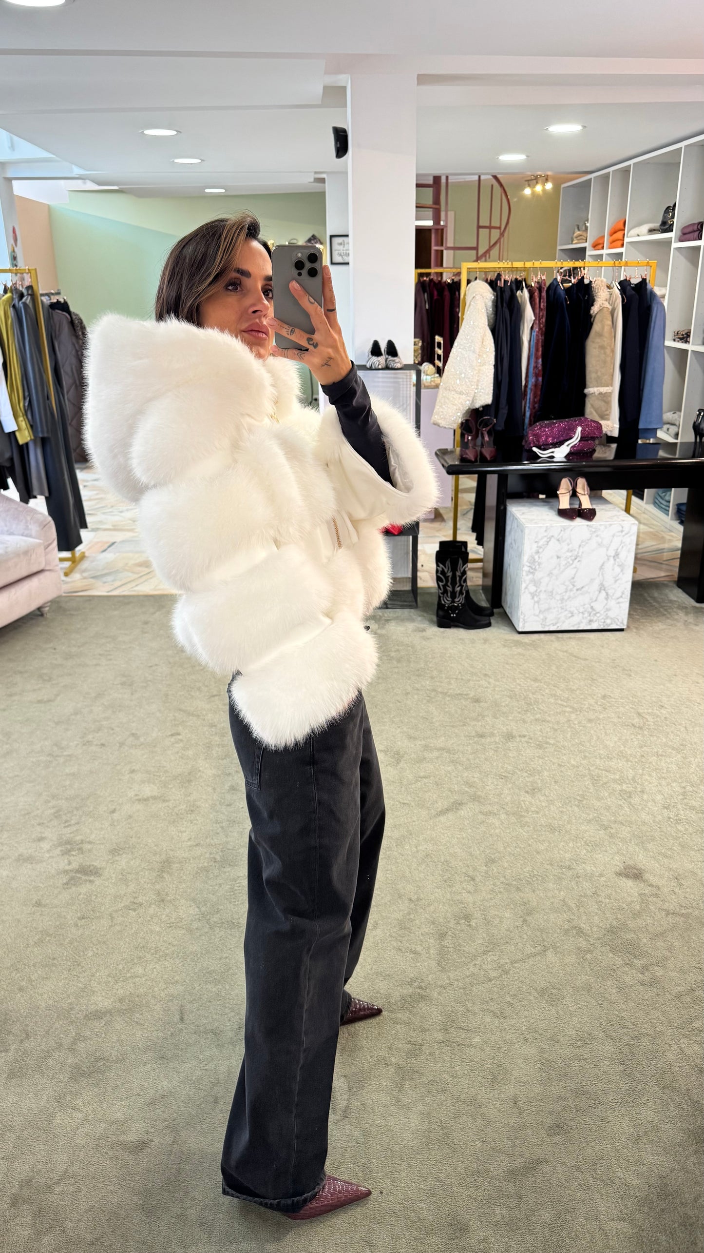 Pelliccia eco bianca luxury con cappuccio ys