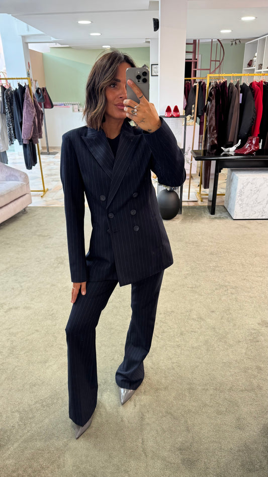 Blazer blu gessato doppiopetto fr