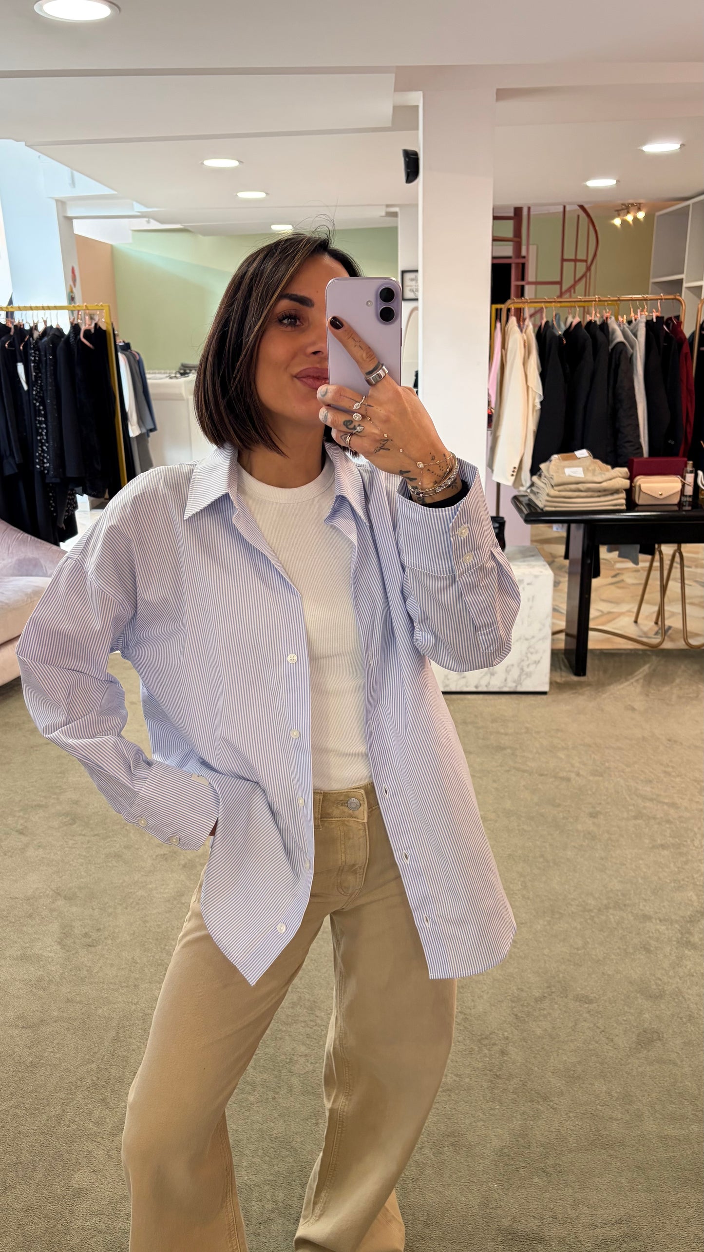 Camicia azzurra a righe in cotone Hinnominate