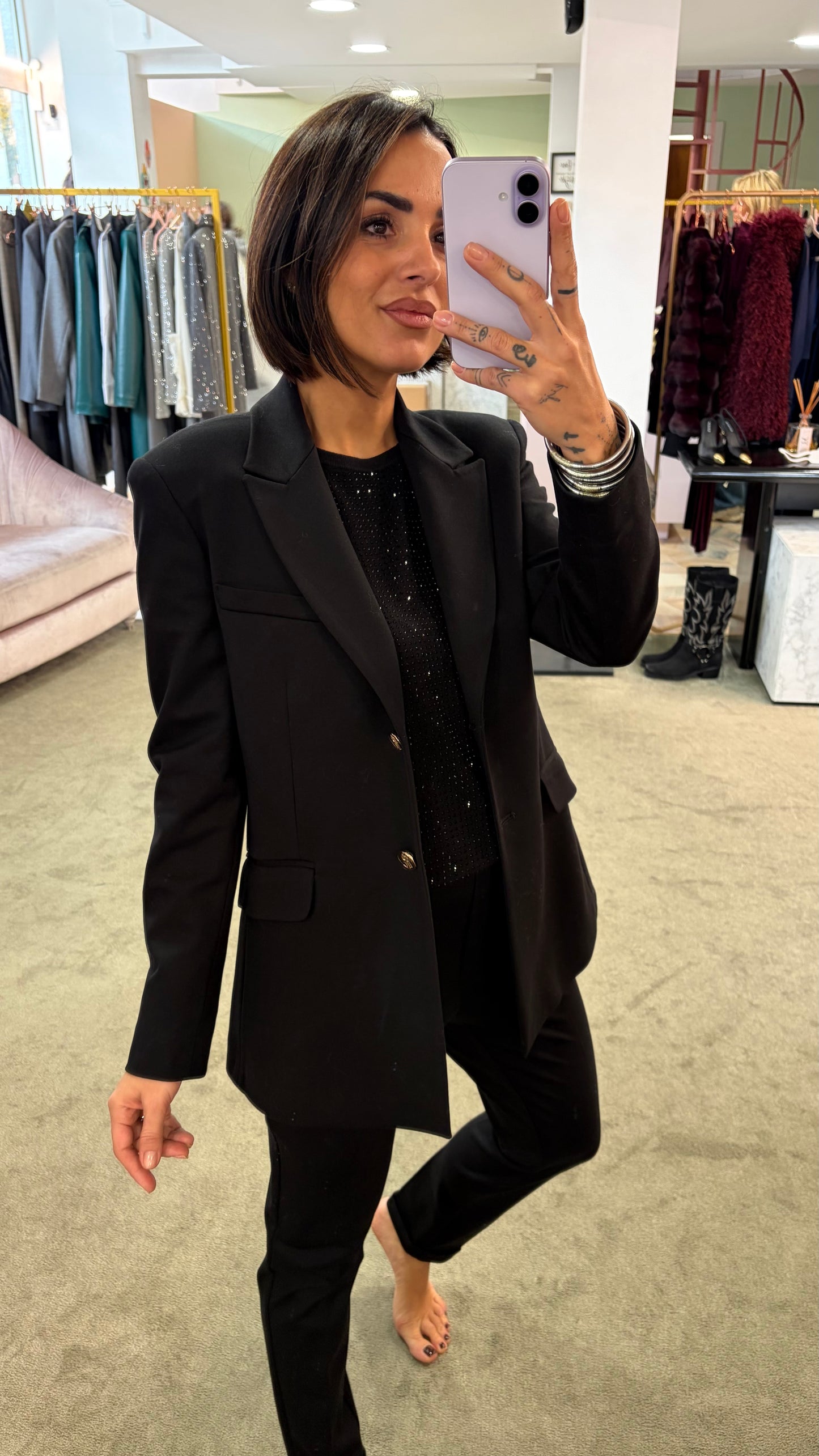 Blazer nero lungo slim punto milano  fr