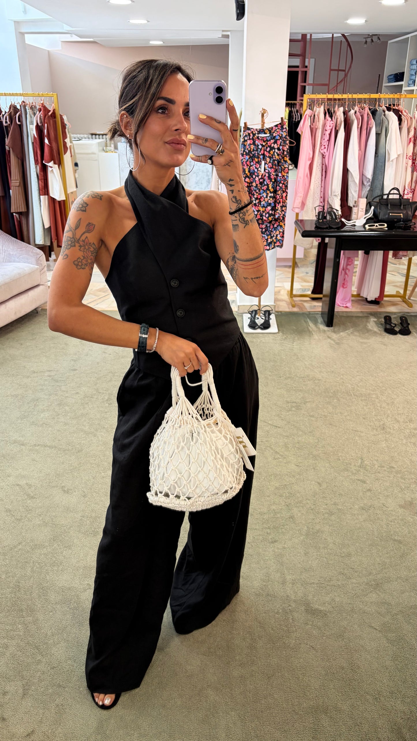 Borsa media bianca crochet rete Matinée