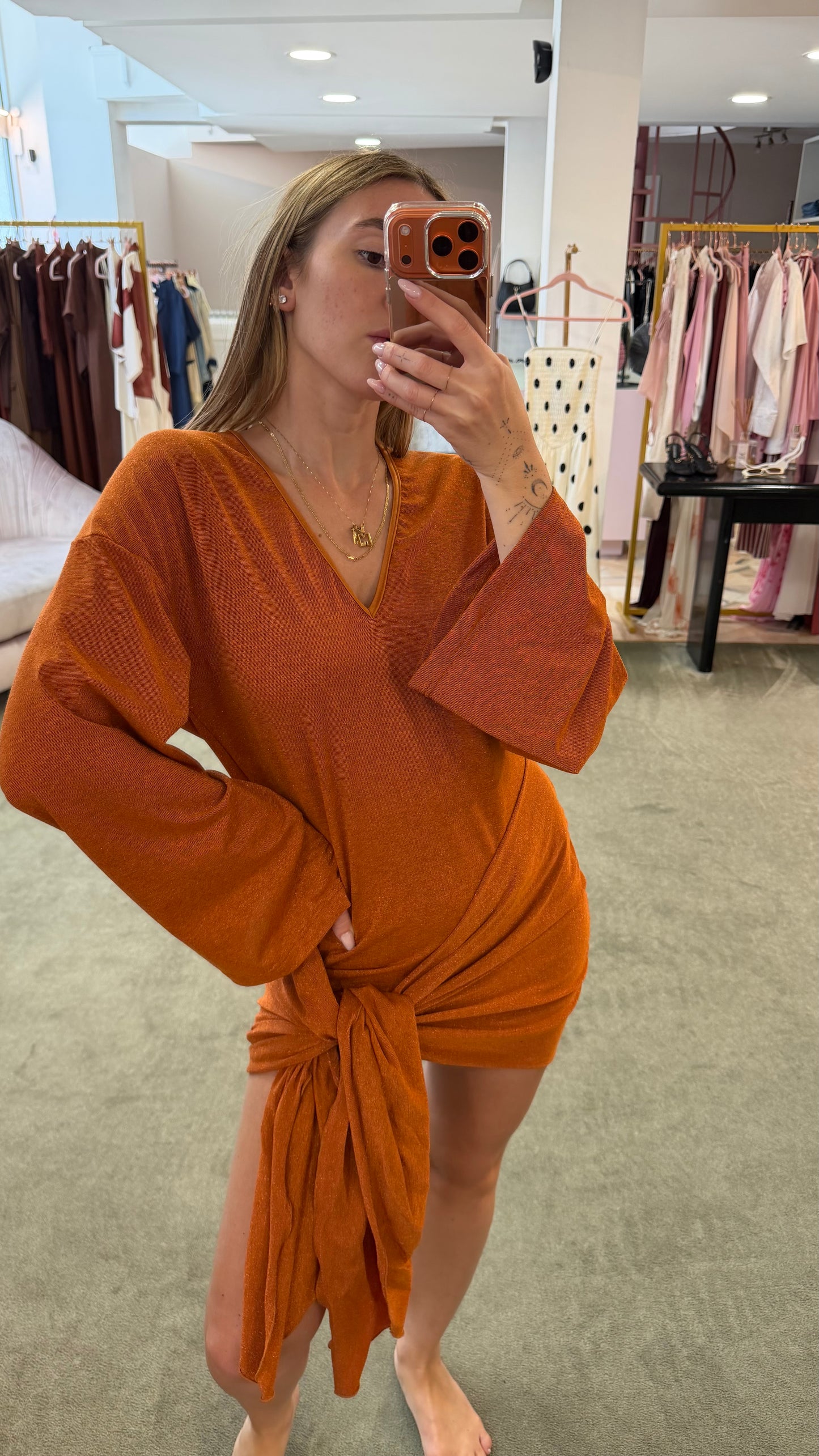 Abito arancio lurex con fusciacca Cotazur