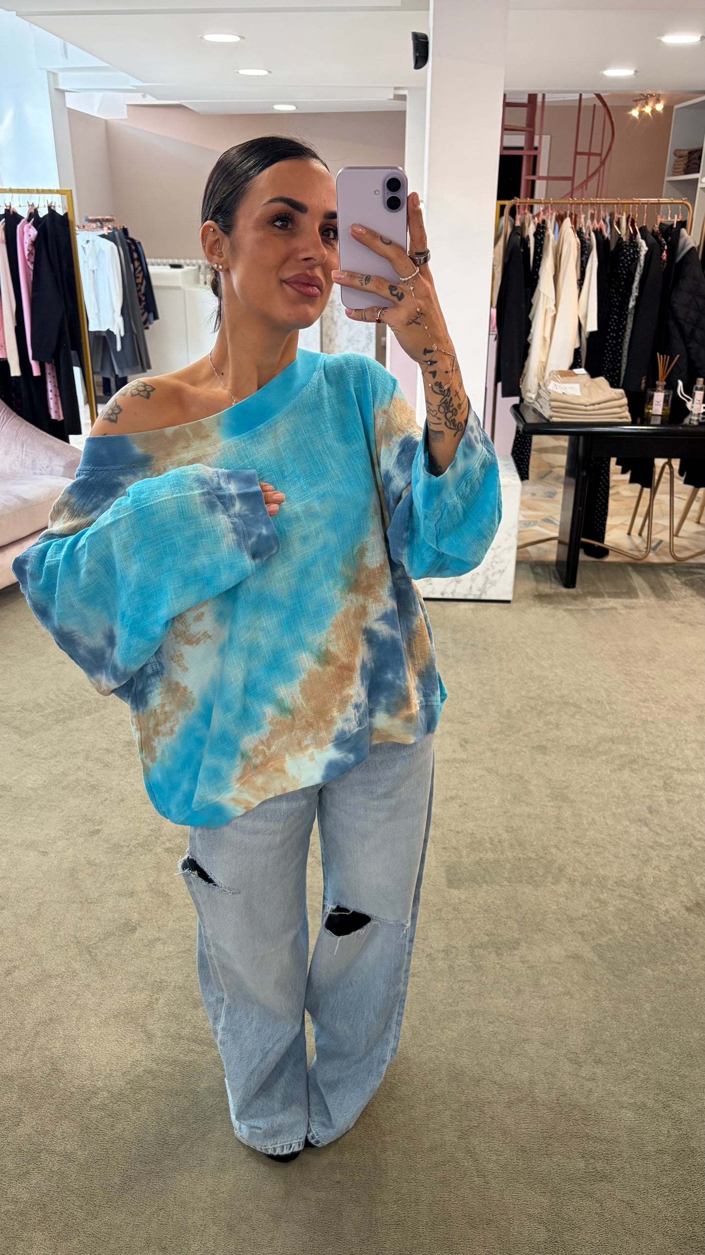 Felpa azzurra tie-dye in garza Don't@Me