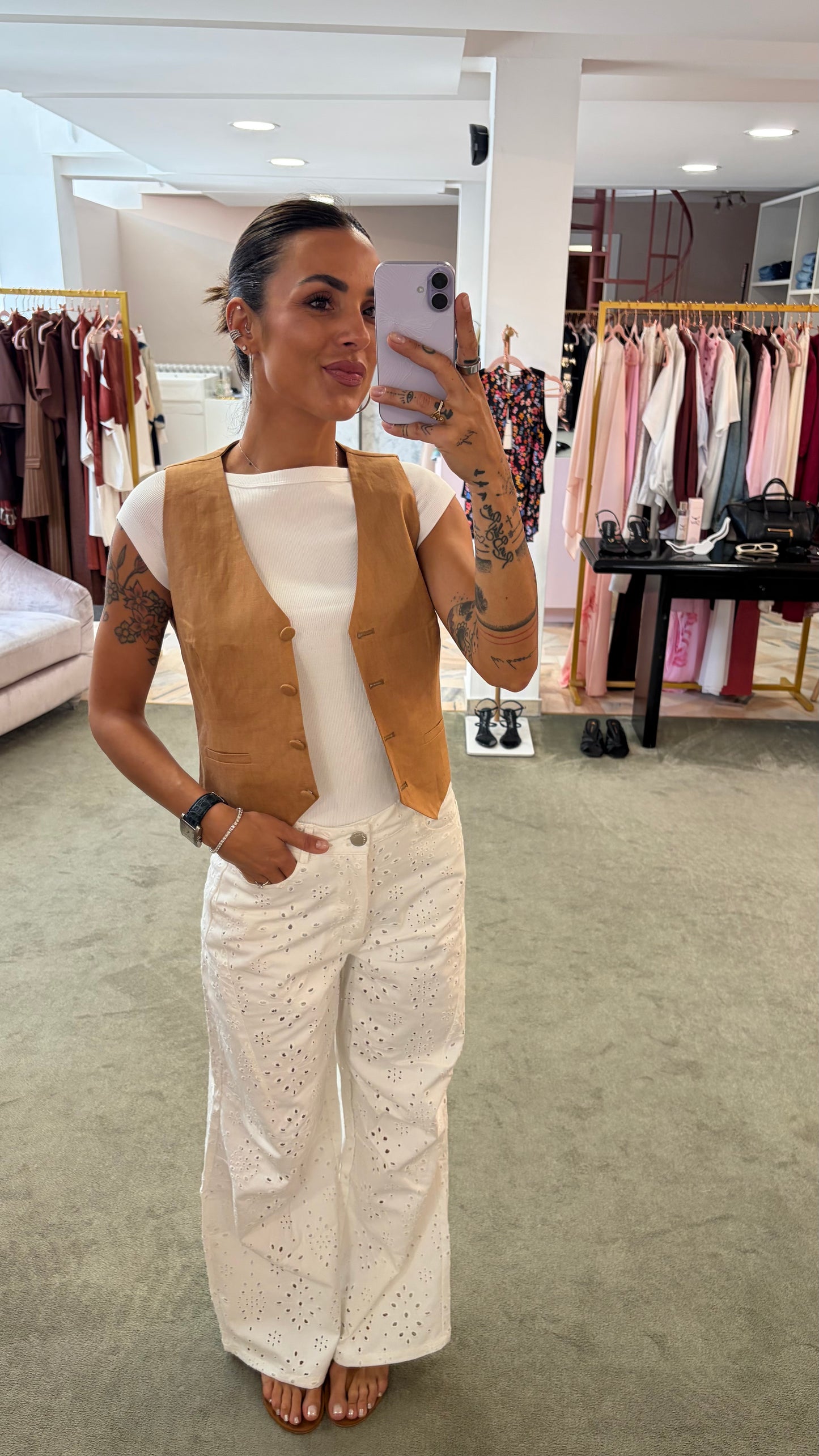 Gilet cammello in lino Actualee
