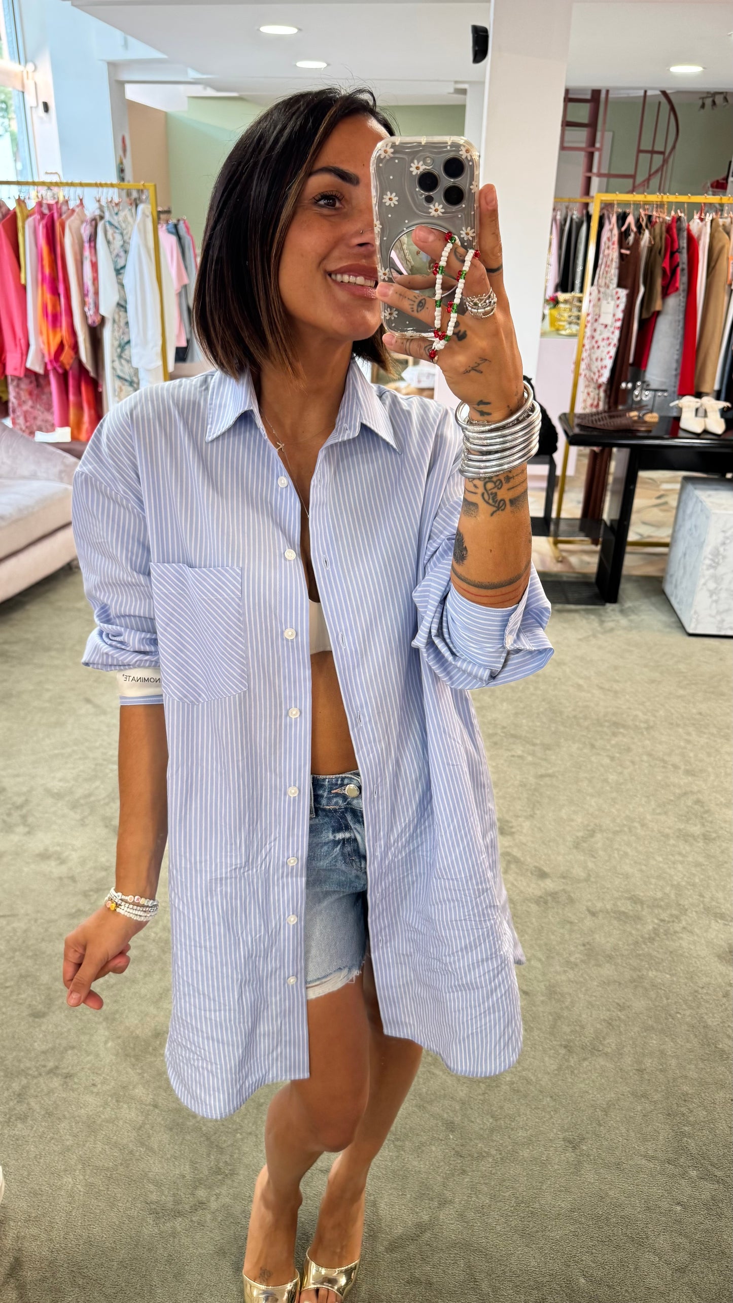 Camicia abito azzurra a righe over hinnominate