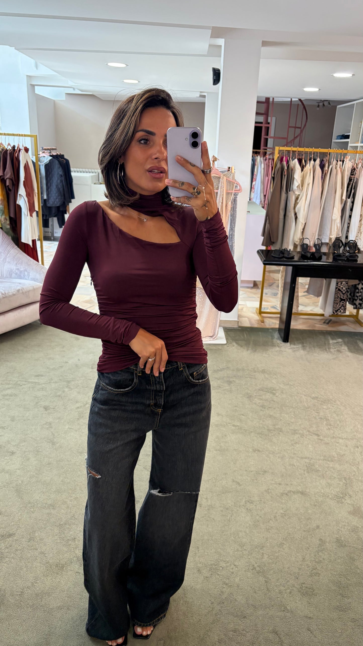 Maglia bordeaux manica lunga asimmetrica Mar De Margaritas