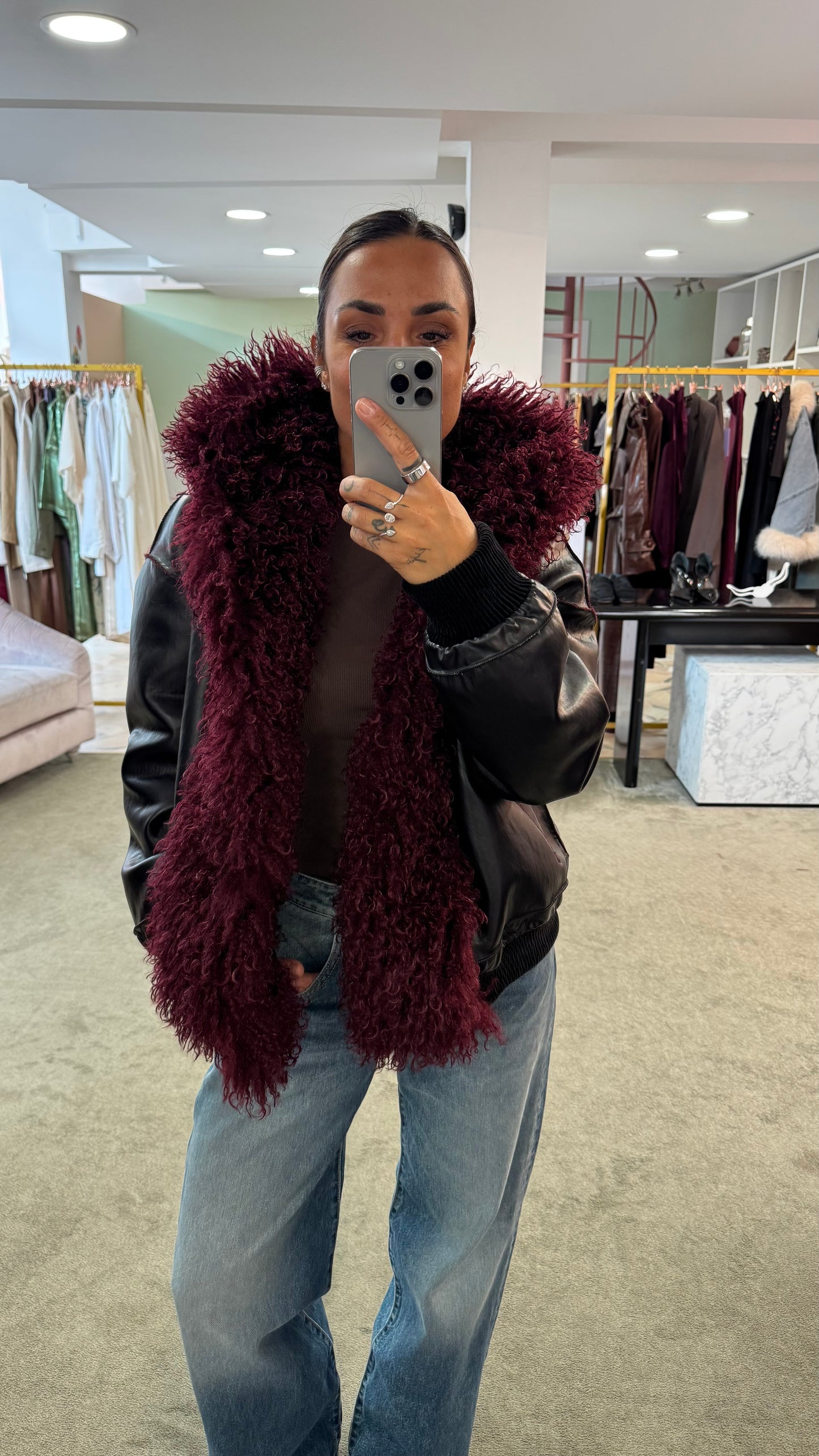 Bomber mongolia eco bordeaux con cappuccio