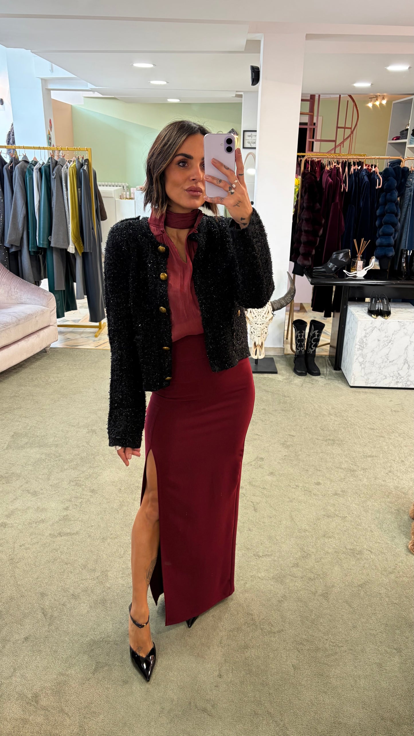 Maglione giacchetta nero in lurex con bottoni oro gl