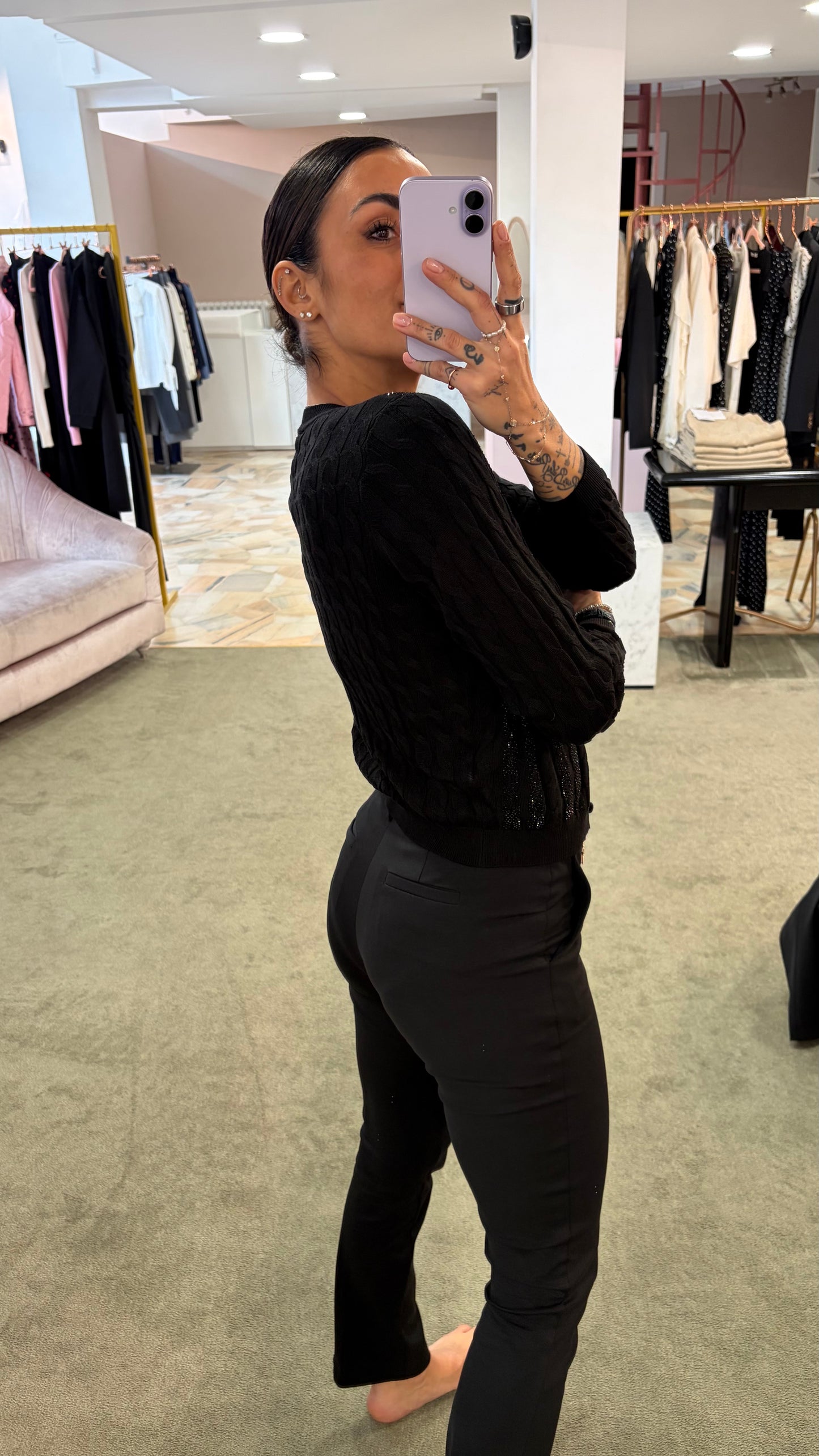 Cardigan nero a trecce crystal fr