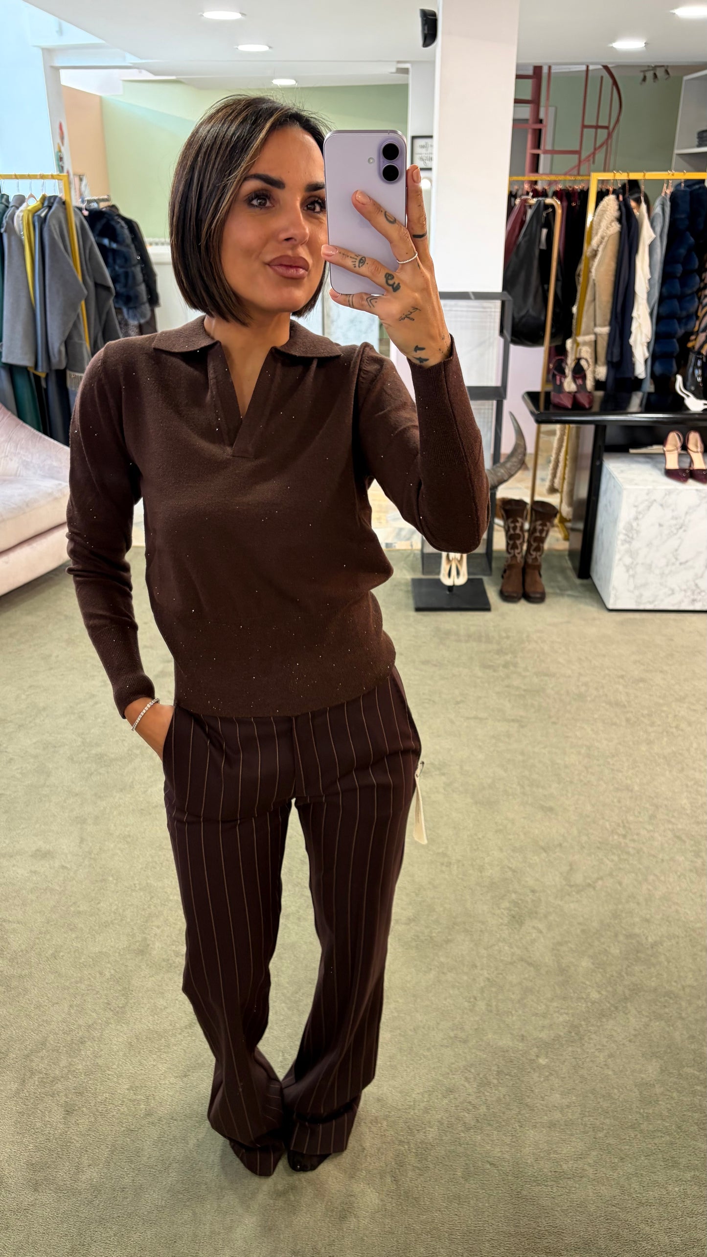 Pantaloni marroni gessati MAR DE MARGARITAS