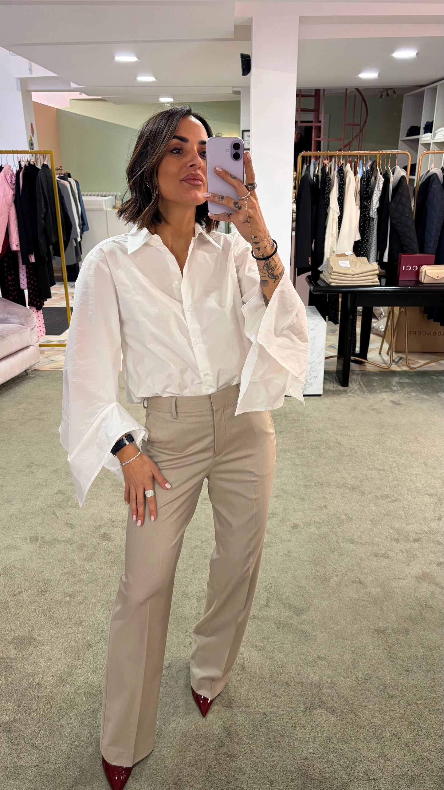 Camicia bianca in cotone manica ampia sl