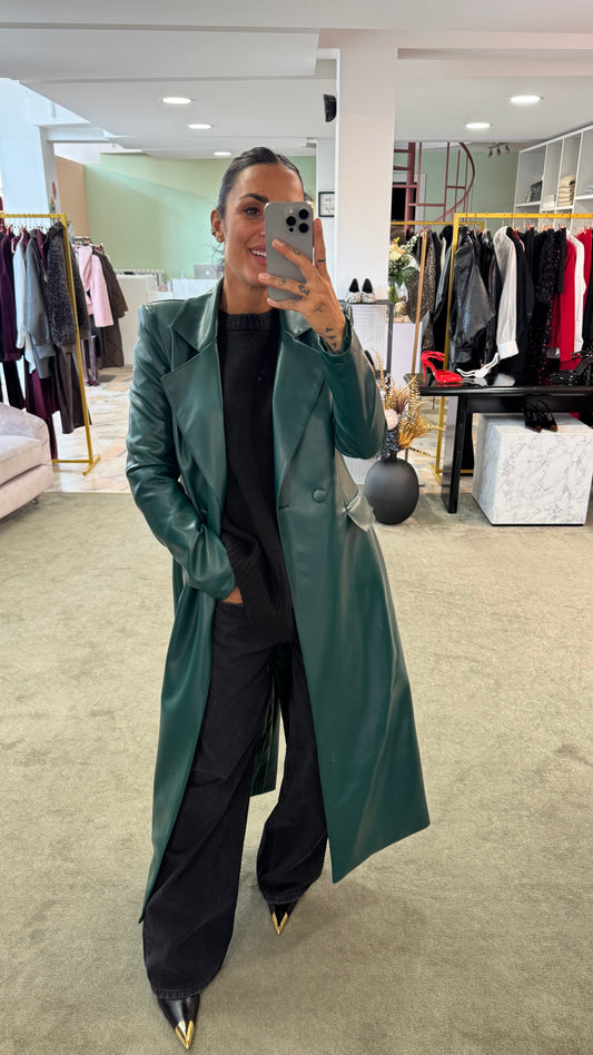 Cappotto lungo ecopelle verde ks