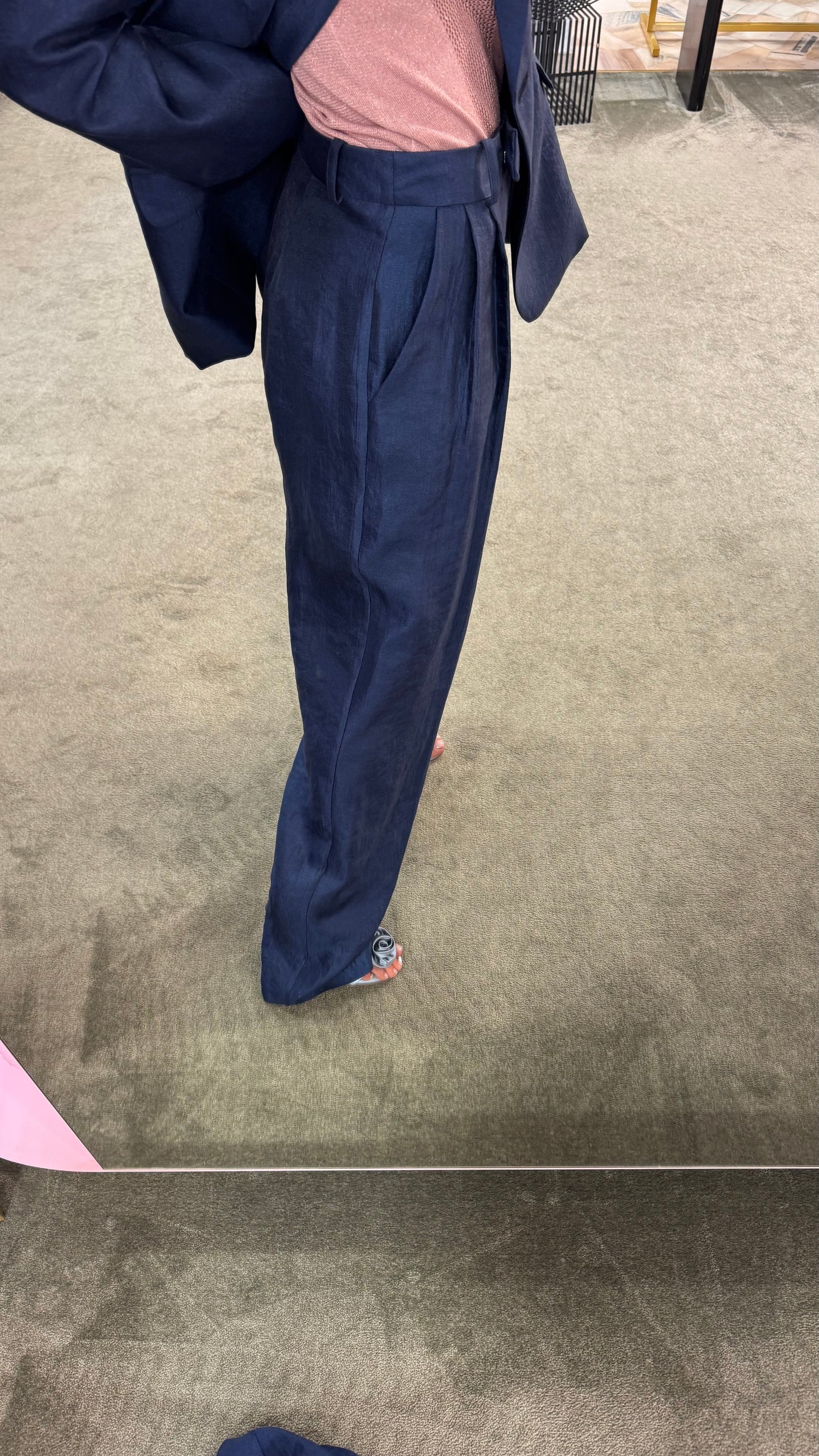 Pantaloni blu notte lucido palazzo con pences Actualee