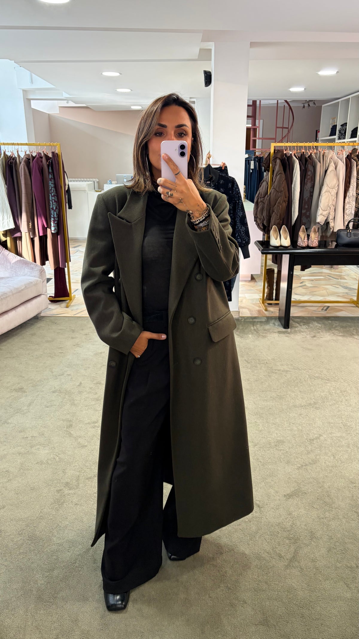 Cappotto lungo verde bosco doppiopetto Actualee