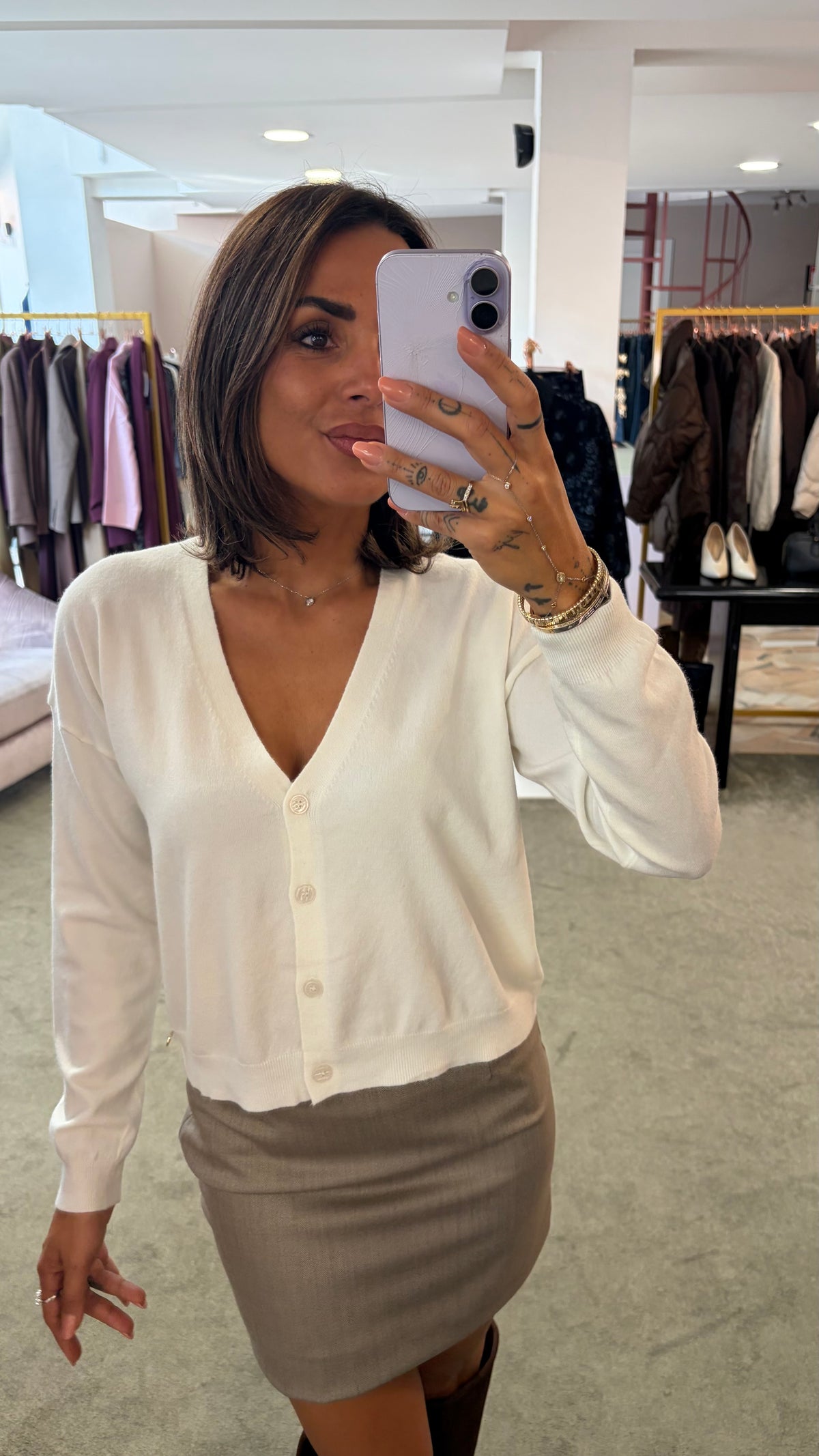 Cardigan bianco misto lana tk