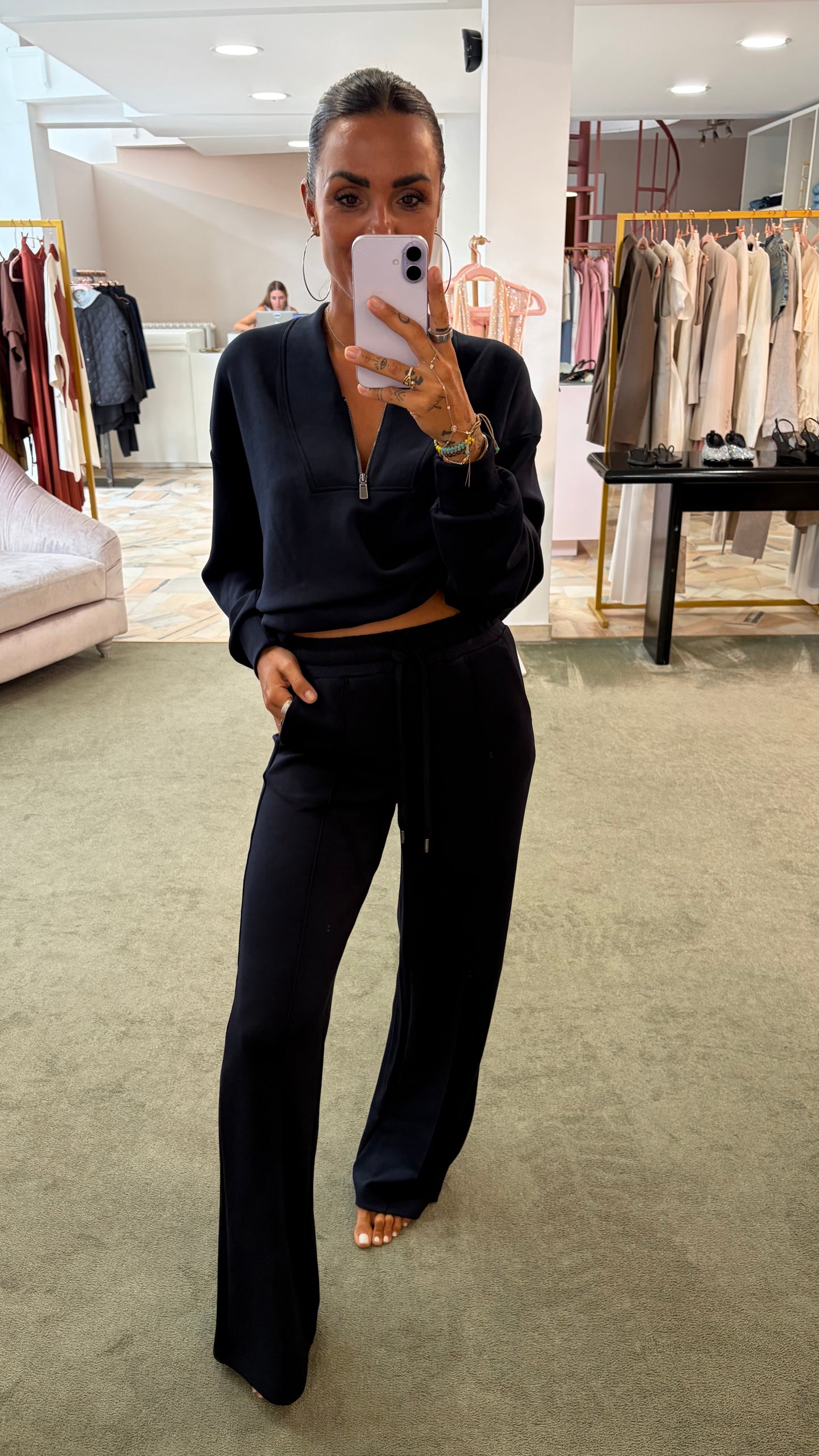 Pantaloni tuta blu notte wide leg in modal sy