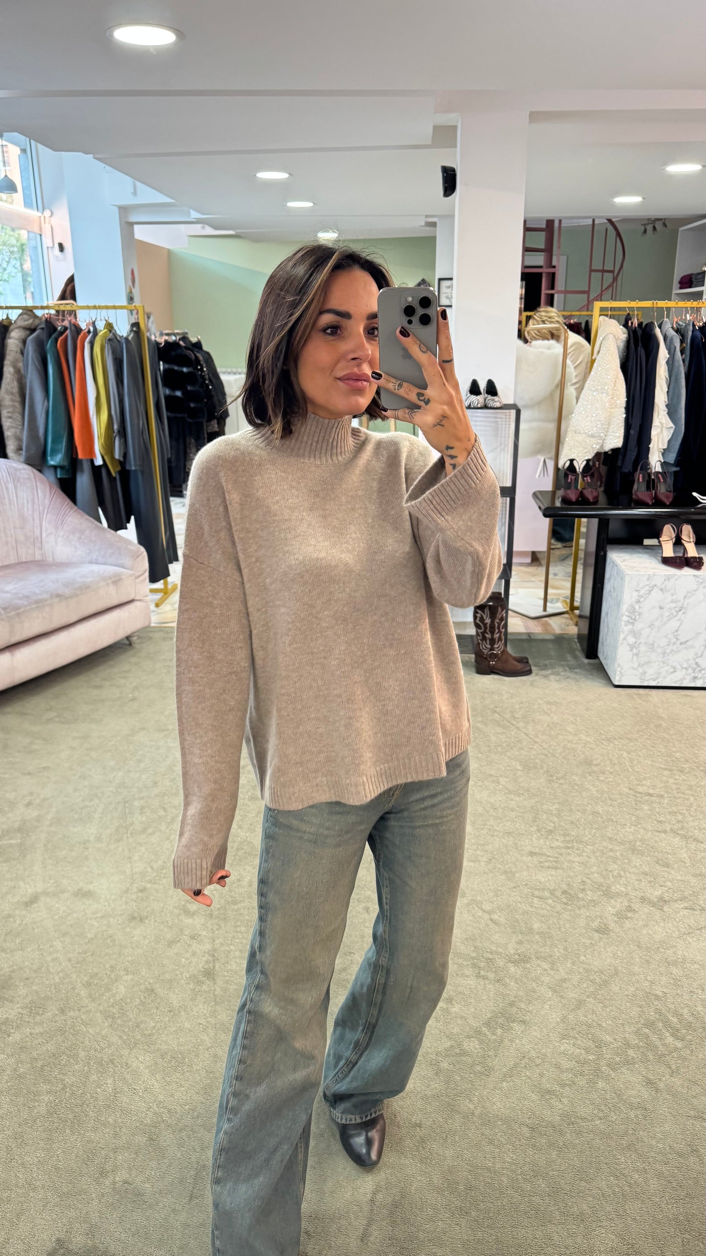 Maglione lupetto tortora melange sl