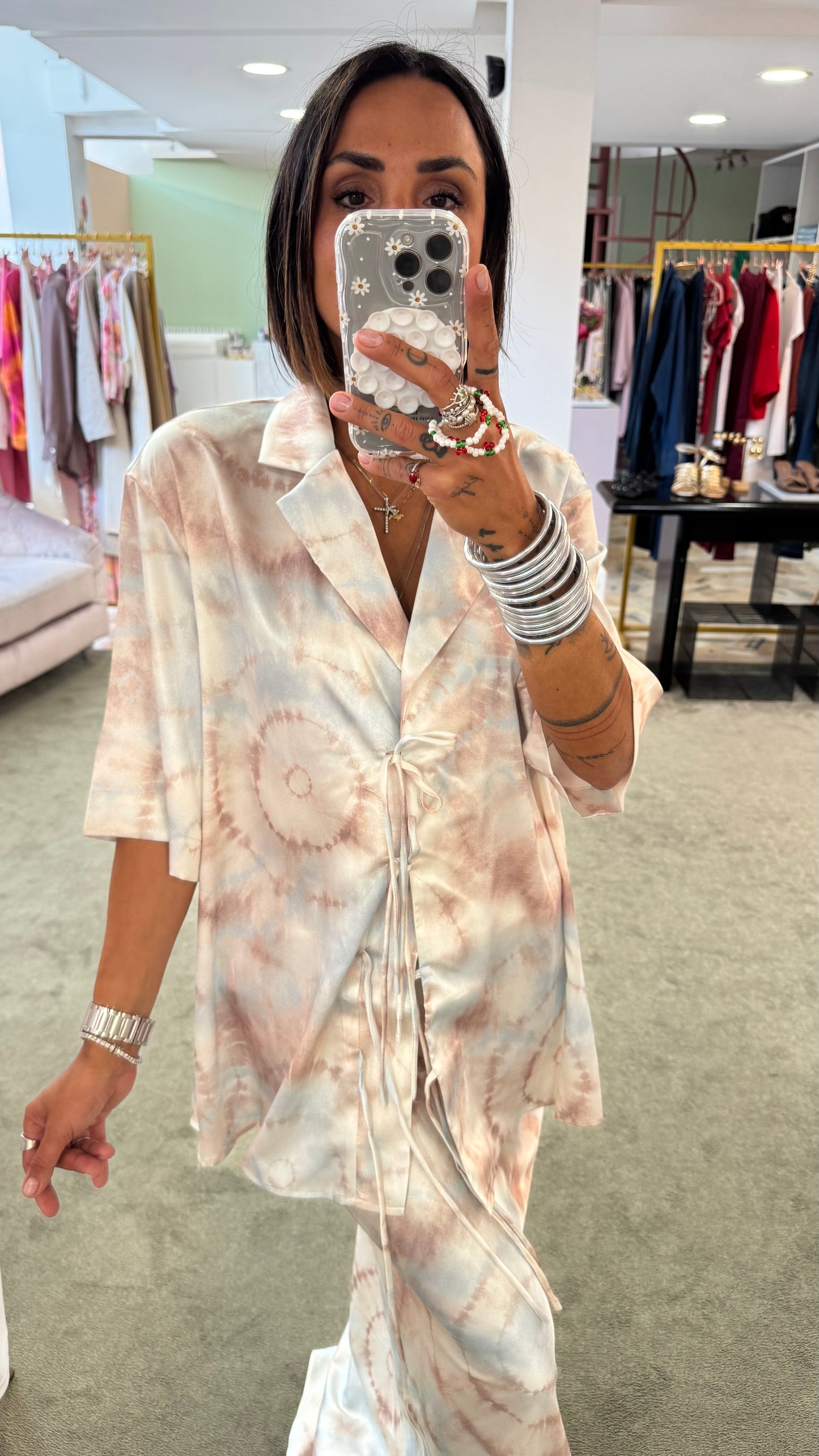 Camicia azzurra tie-dye con lace  gl