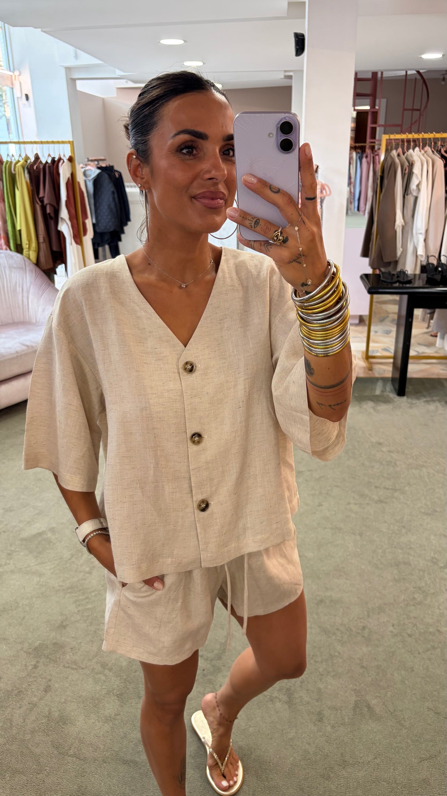 Camicia ecrù mélange in misto lino manica corta gl