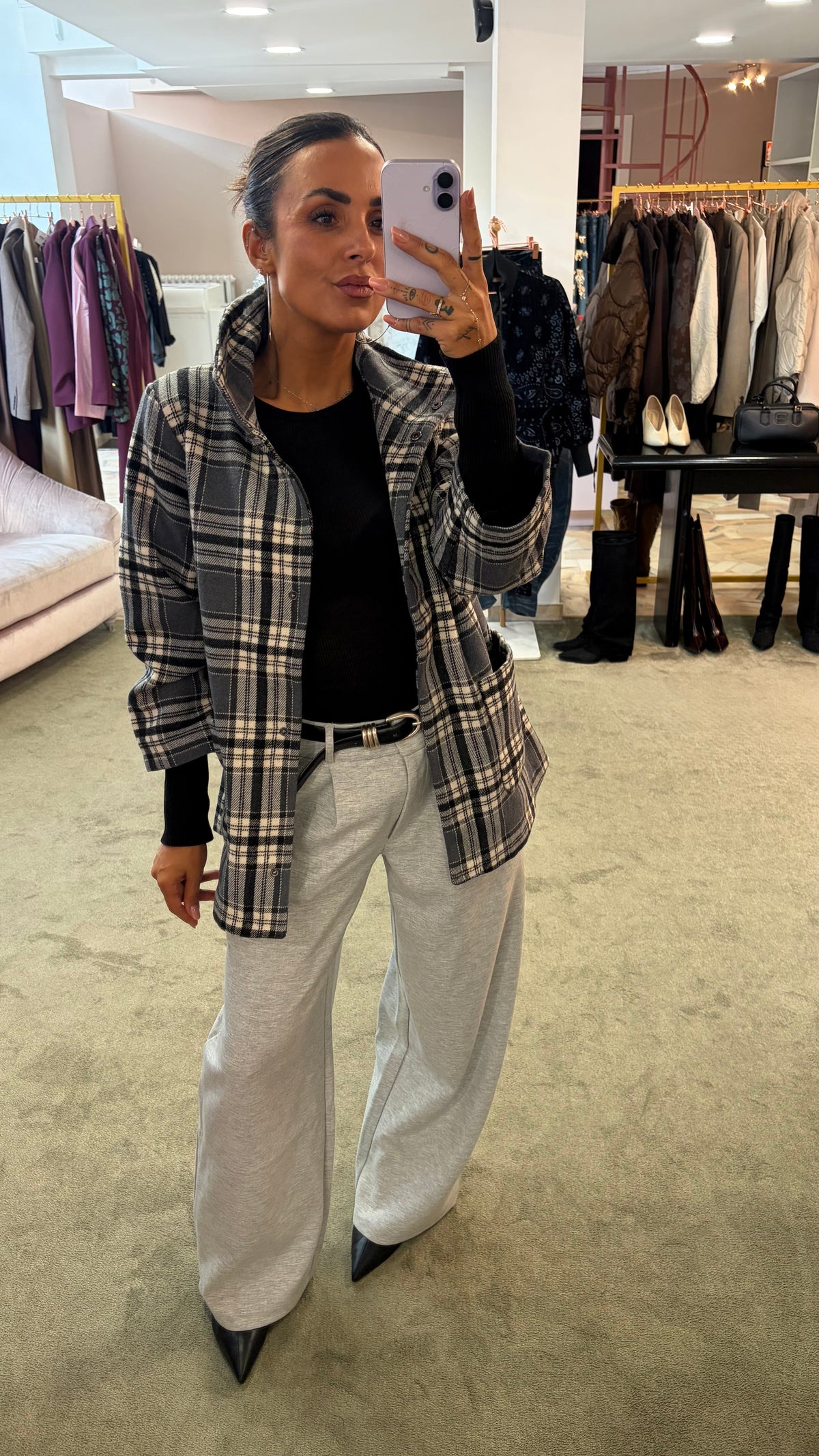 Giacca camicia check grigia sy