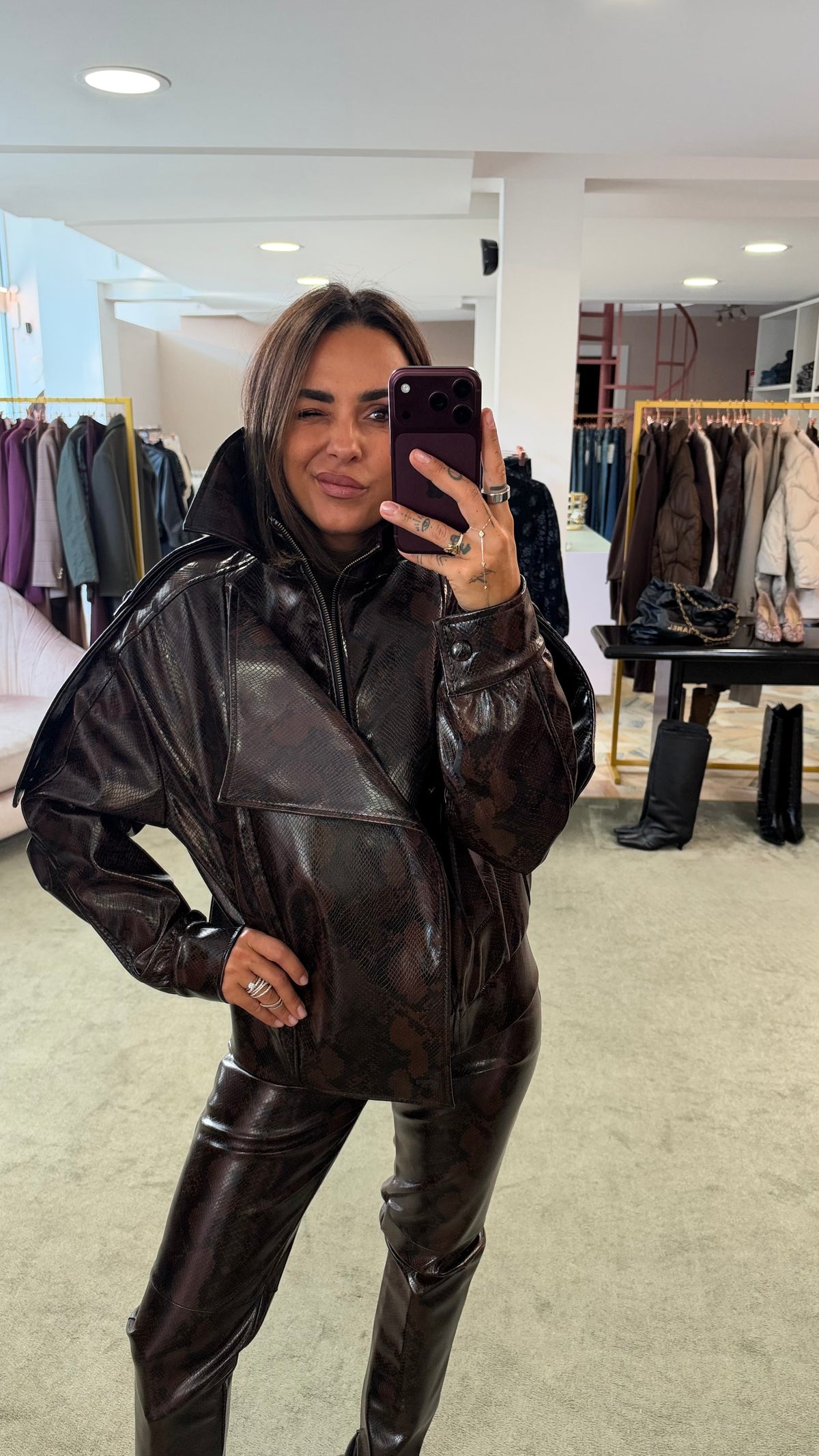 Bomber pitonato marrone in ecopelle Actualee