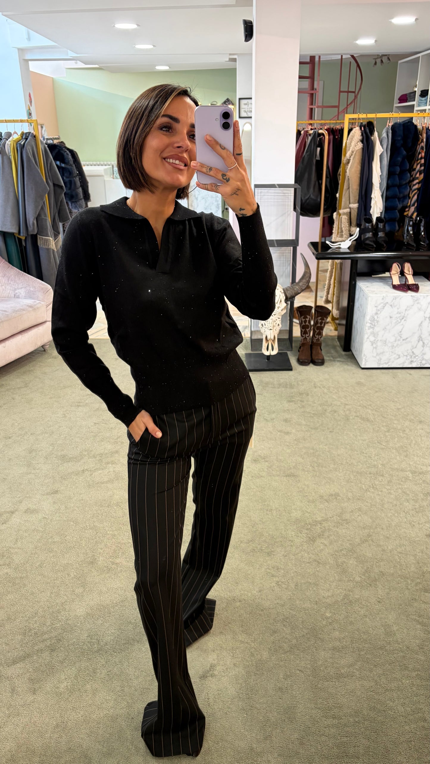 Pantaloni neri gessatI MAR DE MARGARITAS