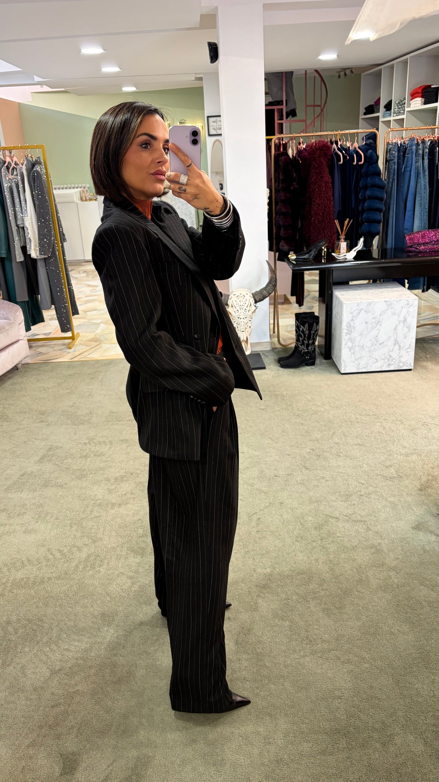 Blazer nero gessato misto lana sl