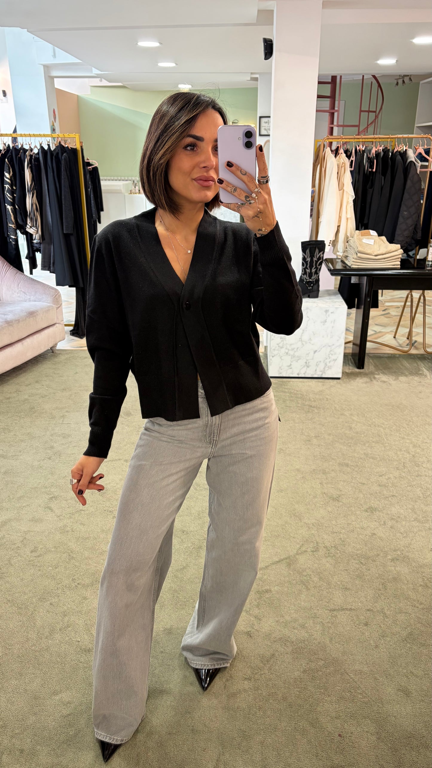 Cardigan nero in lurex ay