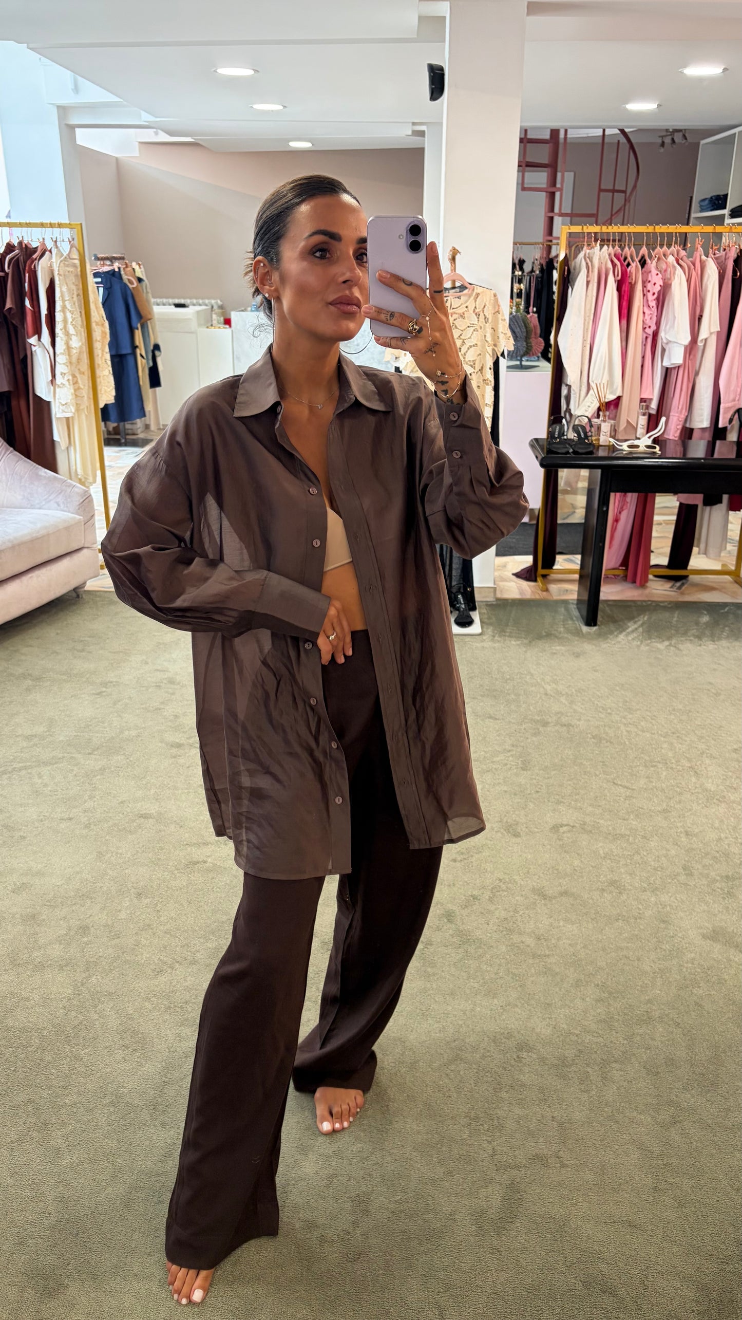Pantaloni almira marrone caffè con pences ed elastico jx