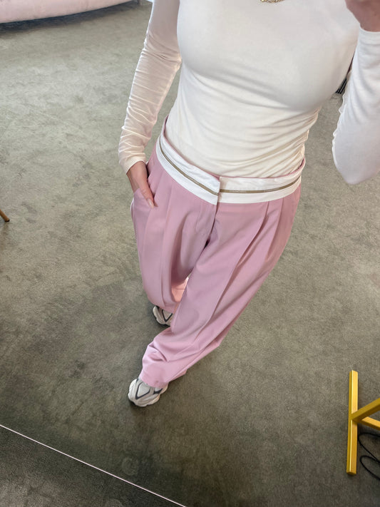 Pantaloni rosa wide leg con risvolto hinnominate