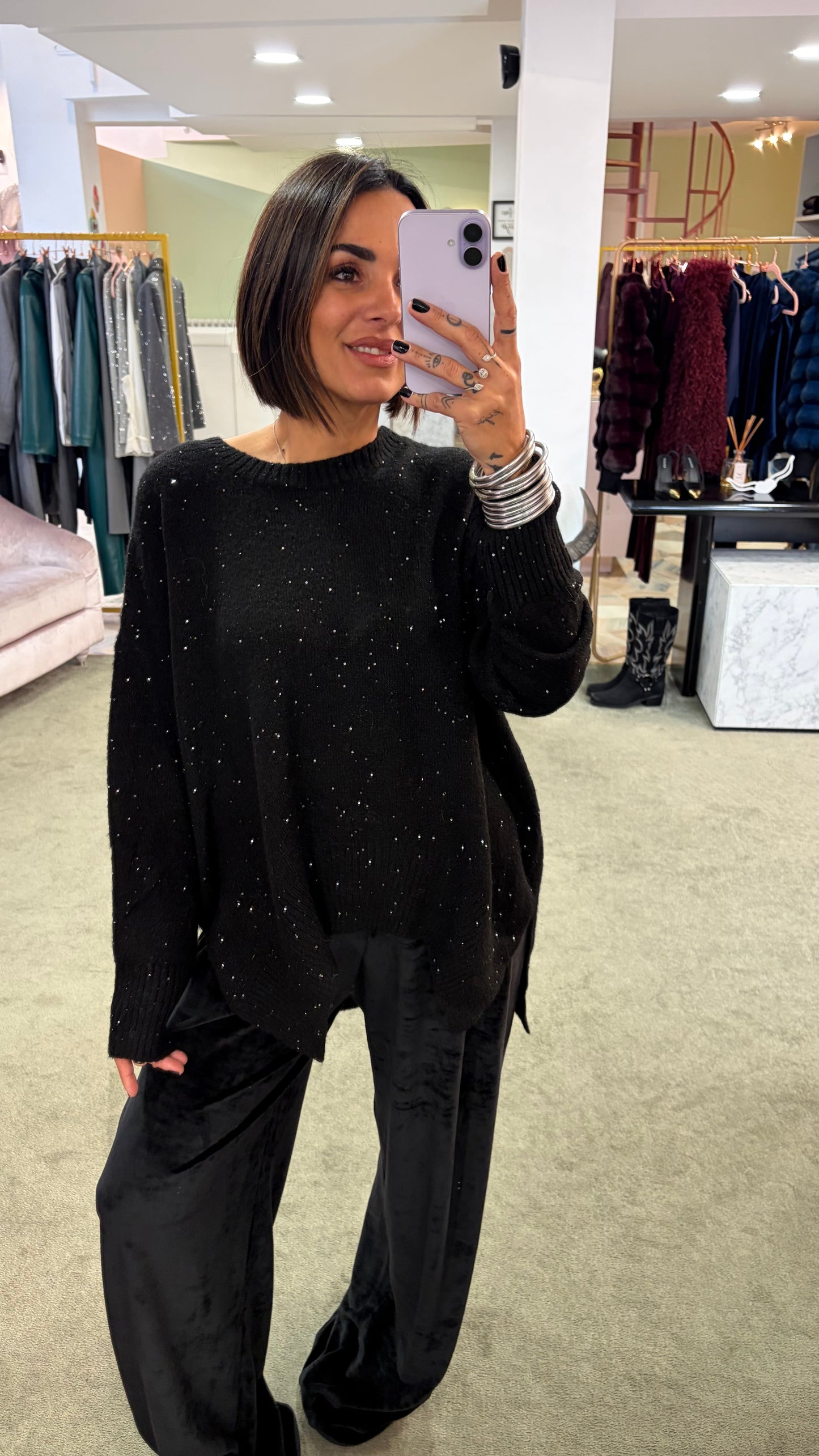 Maglione over nero con micropaillettes bj