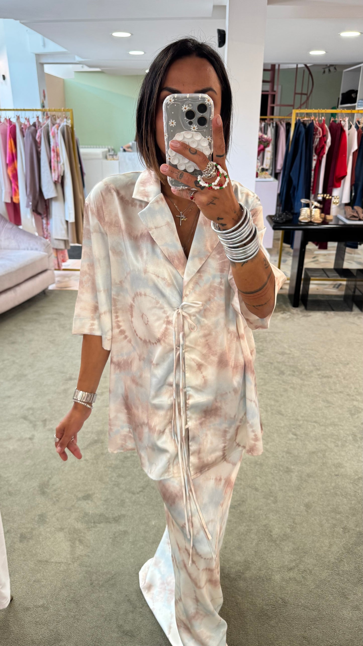 Camicia azzurra tie-dye con lace  gl