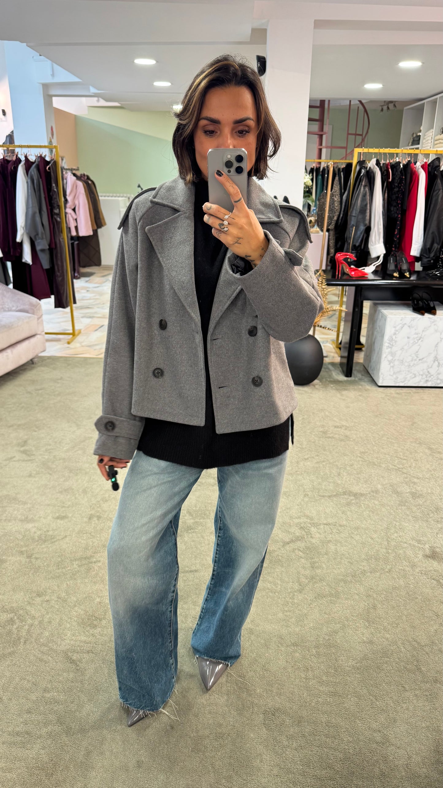 Cappotto caban grigio corto jx