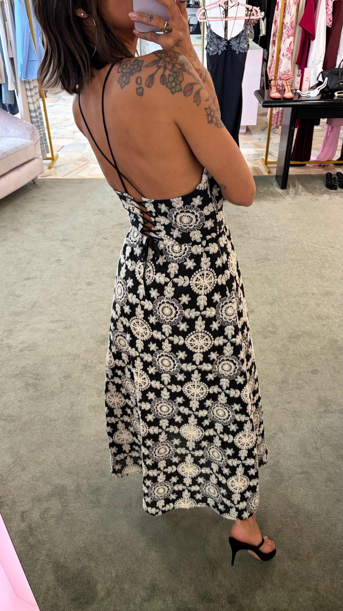 Abito midi nero macramè fr