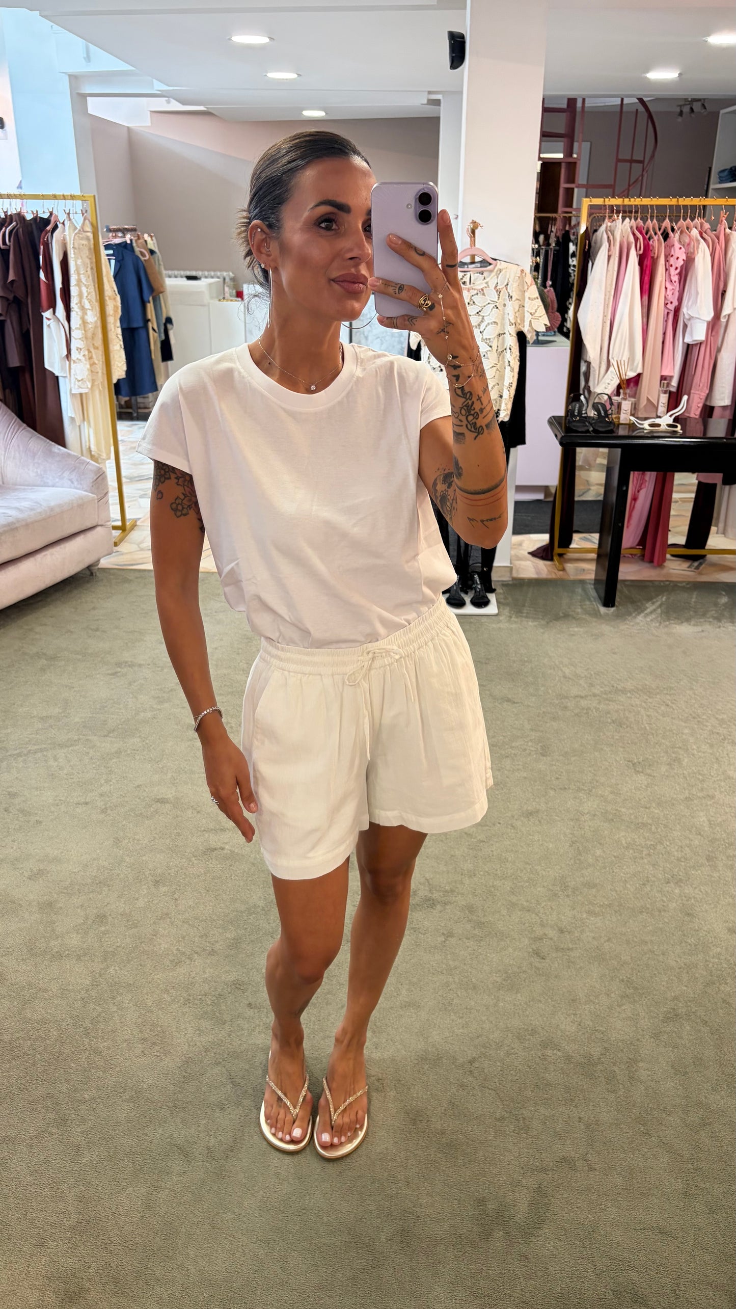 Shorts panna in cotone con coulisse jx