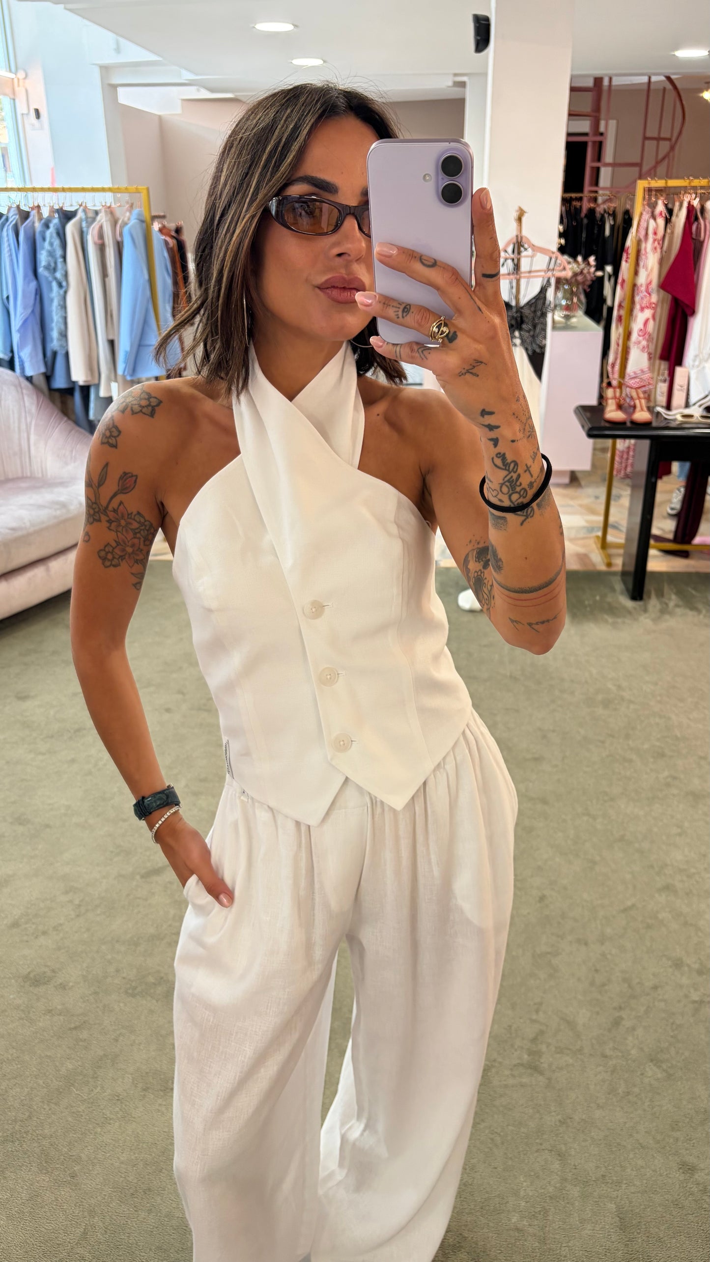 Pantaloni bianchi wide leg in lino Hinnominate