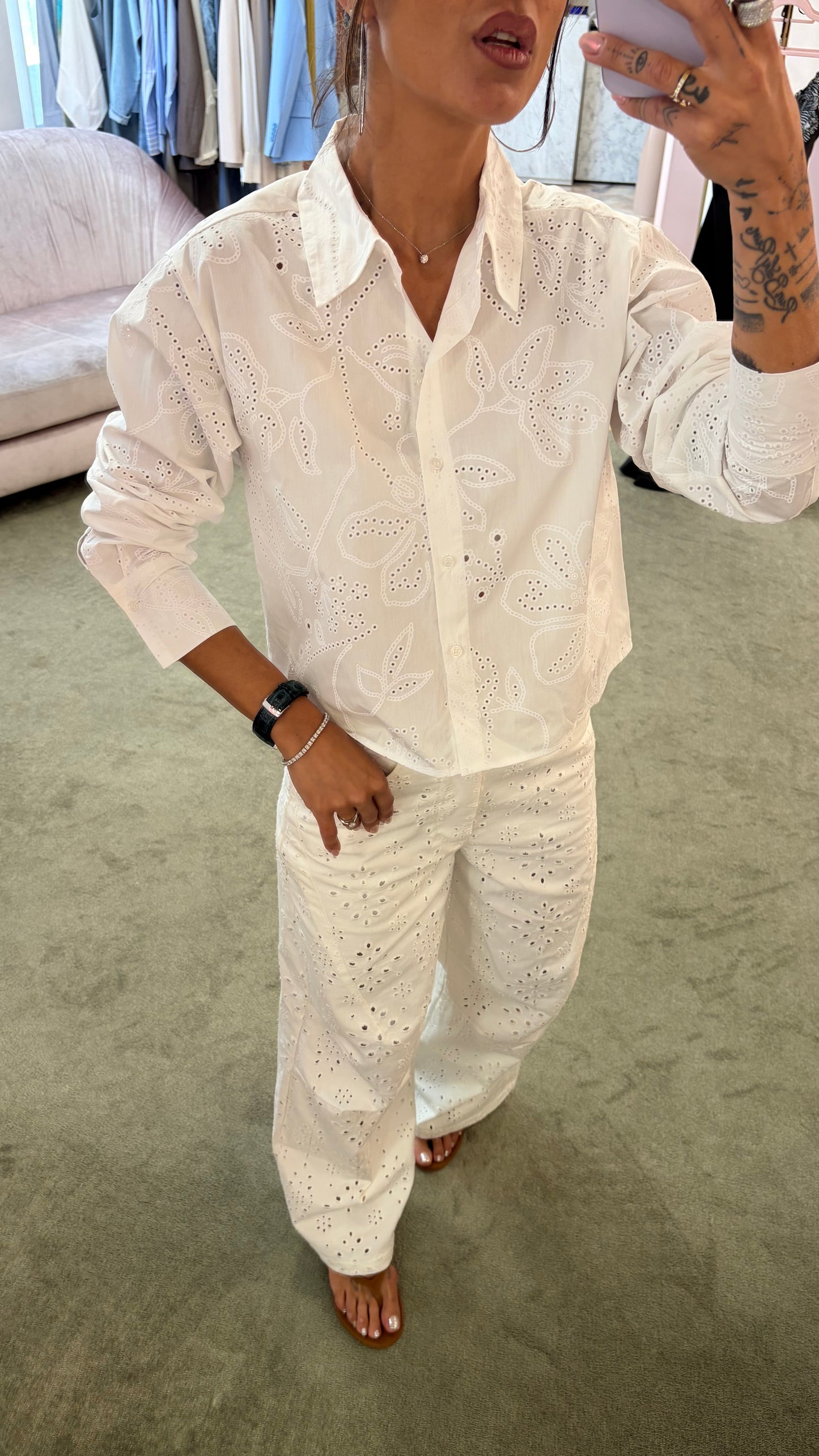 Camicia crop bianca in sangallo jx