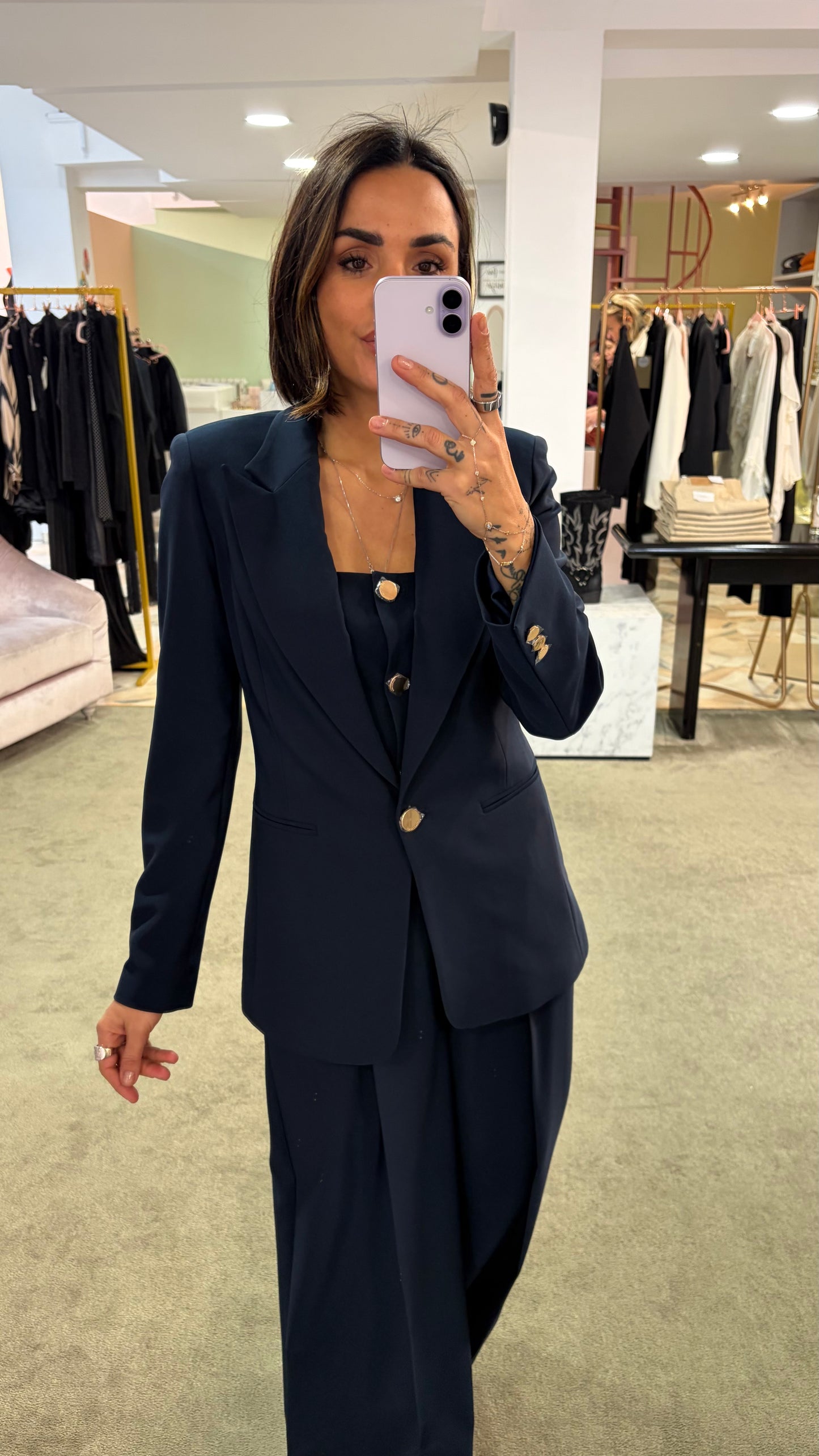 Blazer blu notte lungo regular un bottone oro fr pe26
