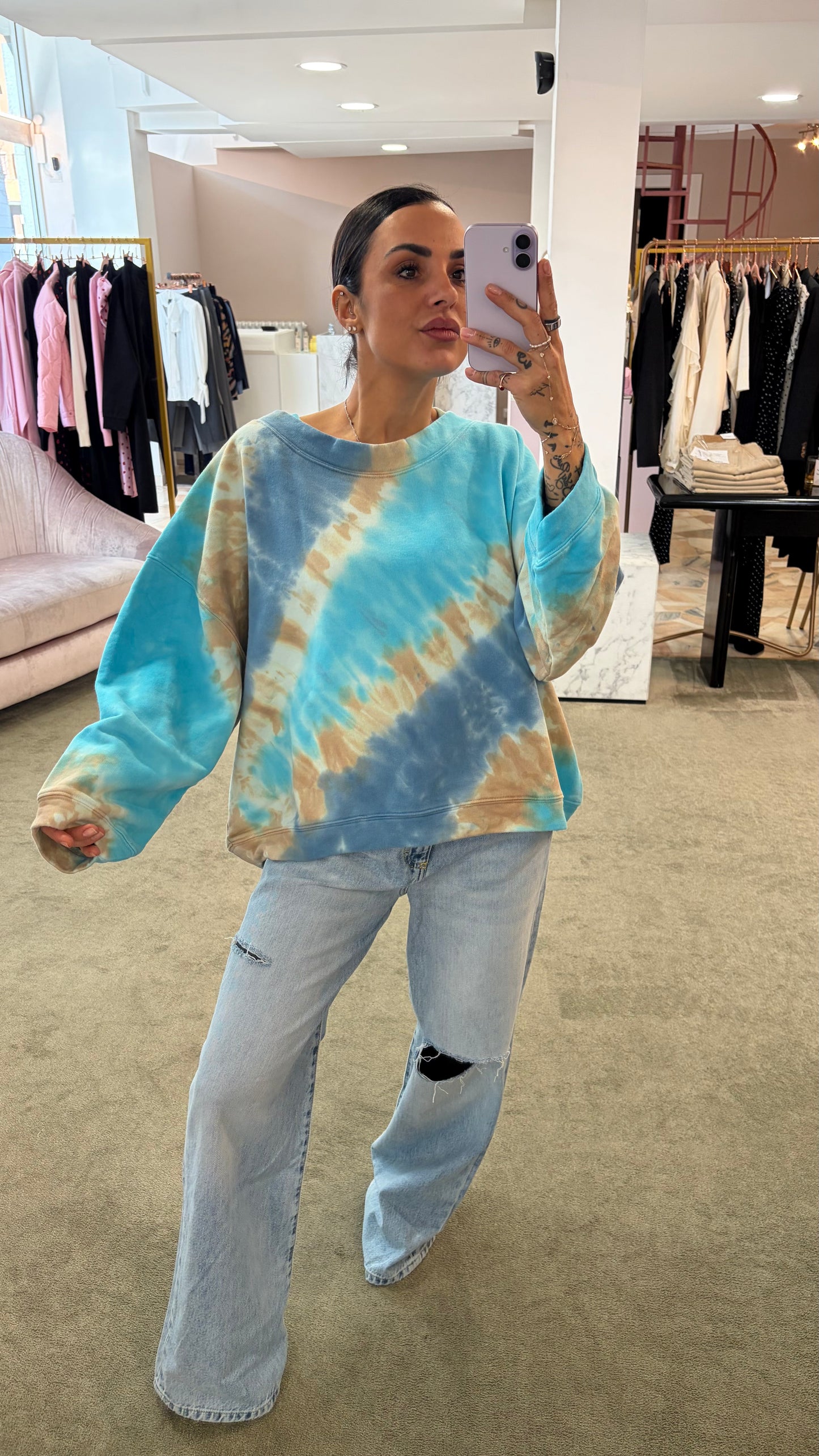 Felpa azzurra tie-dye scollo tondo Don't@Me